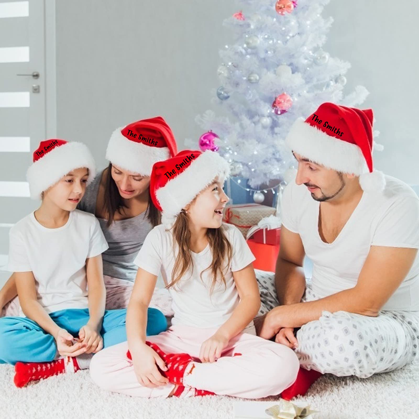 Custom Personalized Santa Hat with Name for Adults & Kids - Christmas Holiday Party Favors & New Year Celebration Accessories - Perfect for Family Gatherings, Office Parties & Festive Photos
