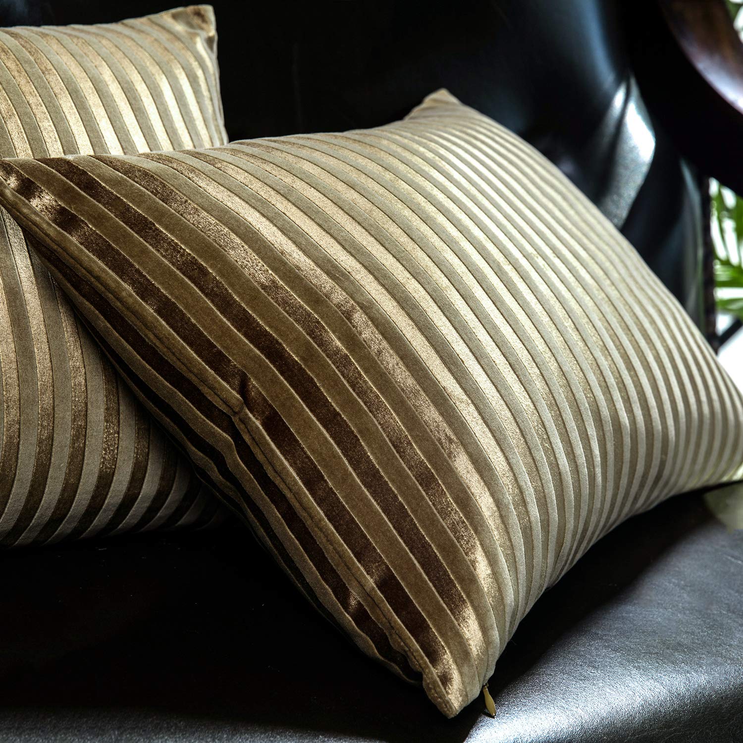 Elegant Life Home 2-Pack Velvet Throw Pillow Covers - Soft Striped Decorative Cushion Cases for Sofa, Bed & Car (14x20 Inch, Golden) | Perfect for Living Room Decor, Bedroom Accents & Vehicle Comfort