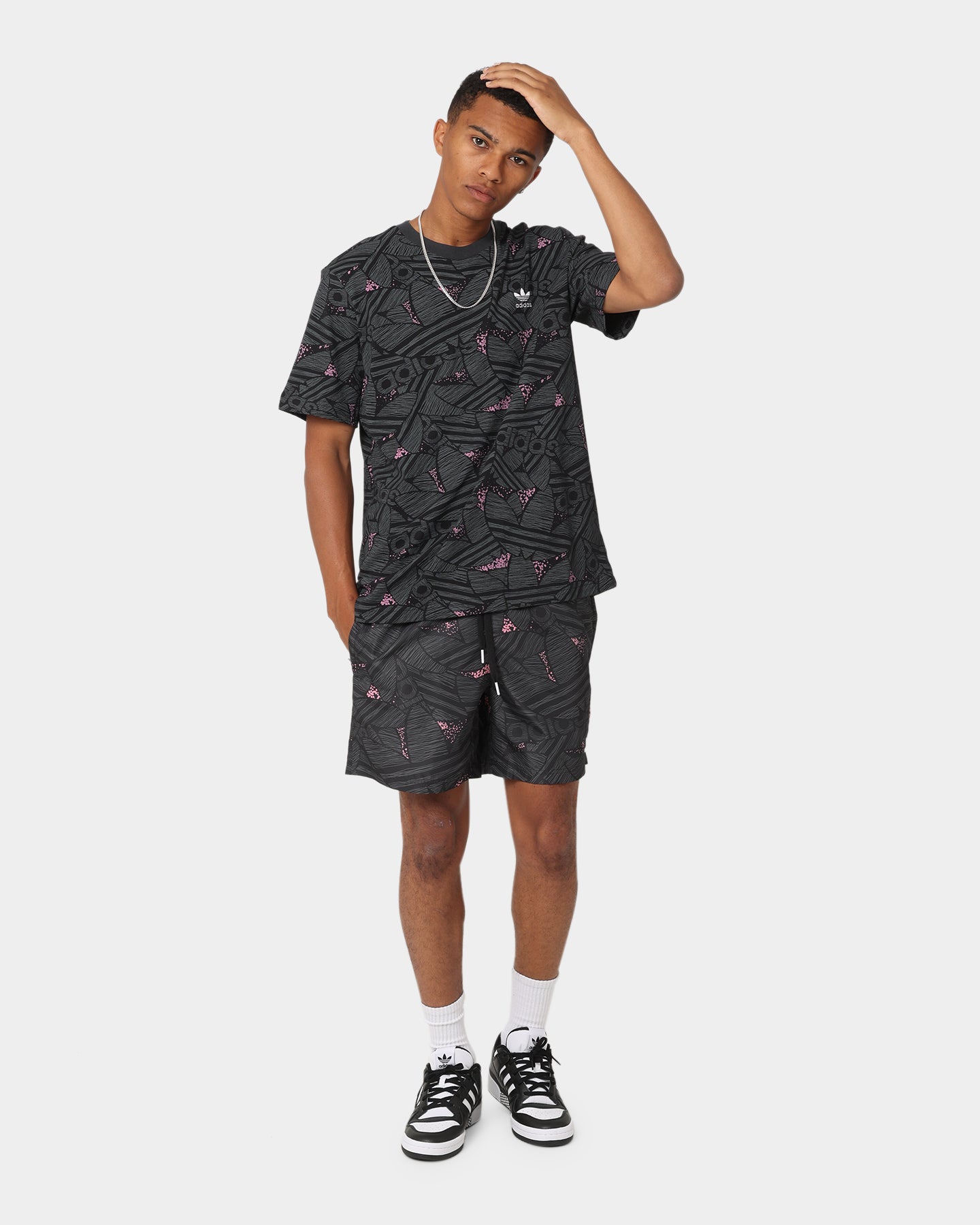 Adidas Trefoil All Over Print T-Shirt for Men - Black & Grey Graphic Tee - Casual Streetwear Shirt for Everyday Wear & Gym