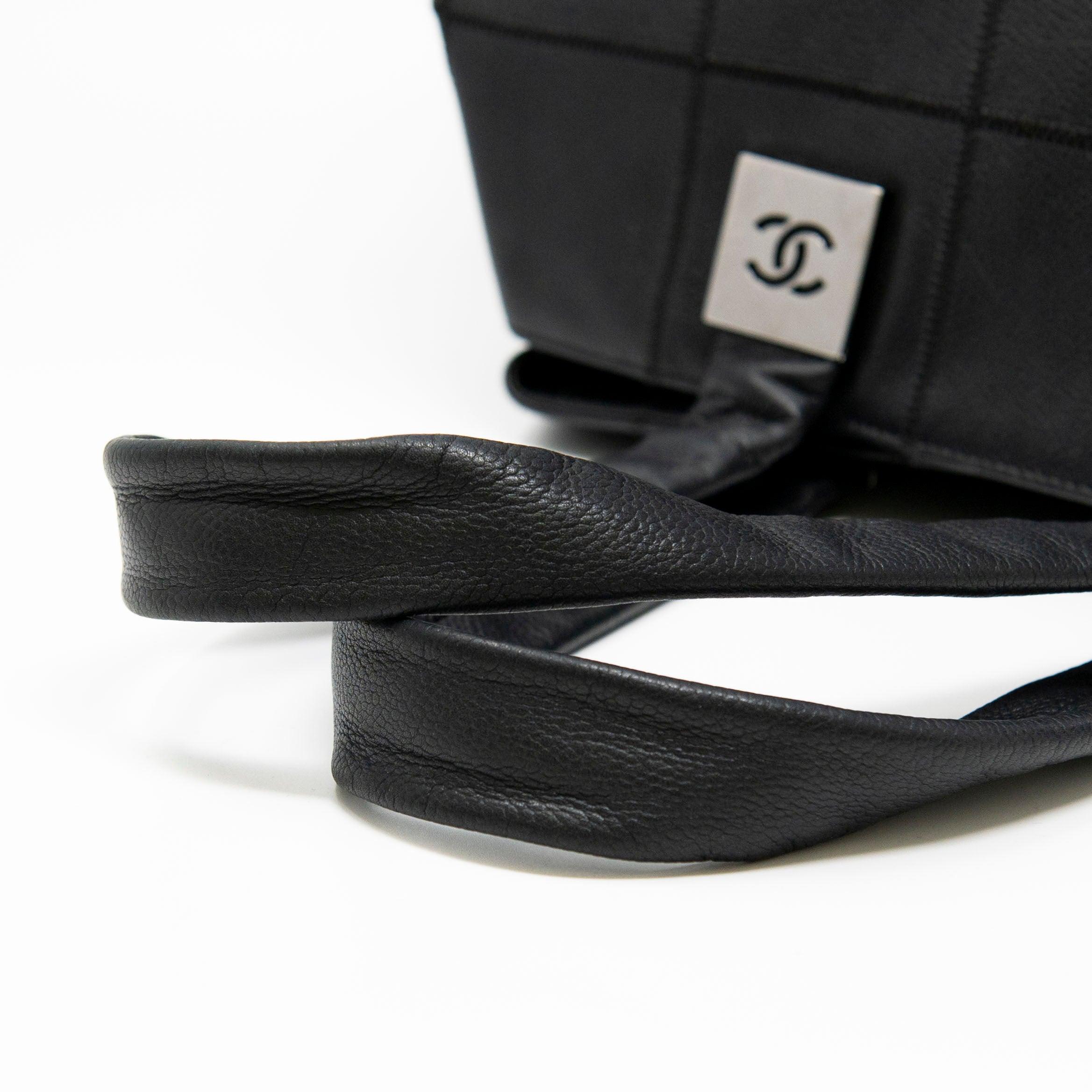 Chanel Black Choco Bar Stitched Leather Tote Bag for Women - Luxury Designer Handbag for Work, Travel & Everyday Use