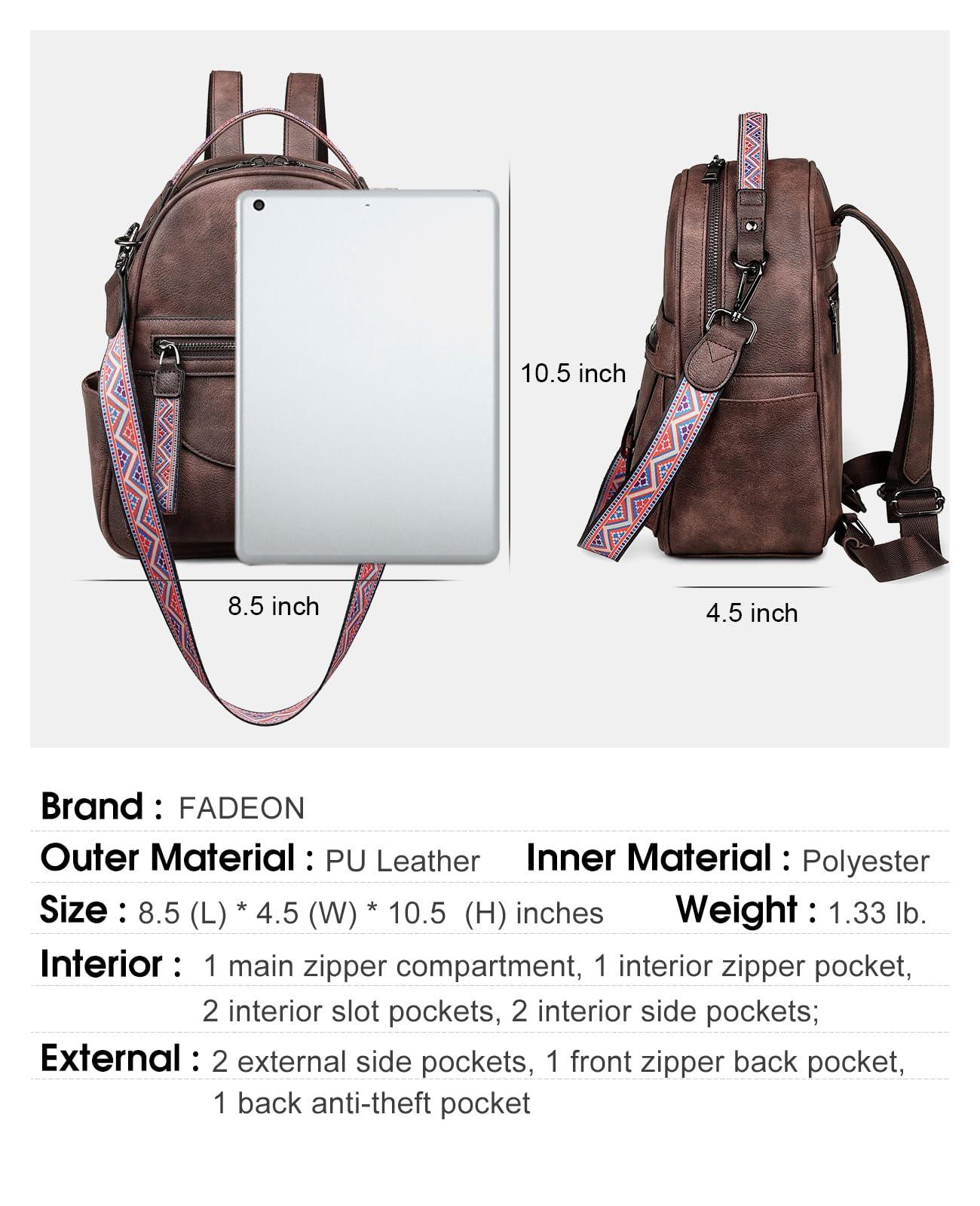 FADEON Mini Backpack Purse for Women - Stylish Leather Small Backpack with Shoulder Straps, Cute & Roomy Fashion Handbag | Perfect for Travel, Work & Daily Use