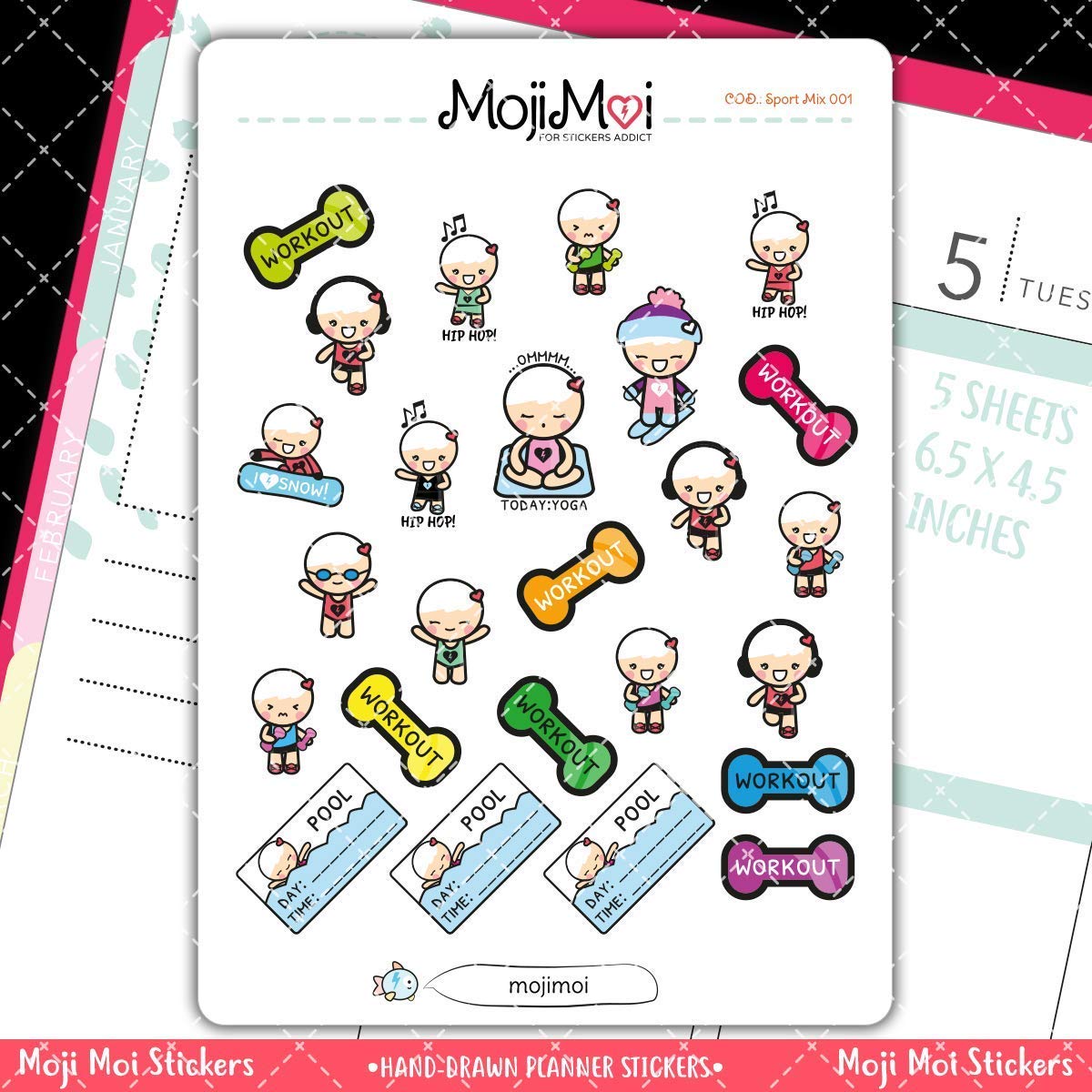 Cute Kawaii Stickers for Life Planner, Happy Planner, Erin Condren, Kikki K - Decorative Planner Stickers for Journaling, Bullet Journal, Scrapbooking & DIY Crafts - Sport Theme