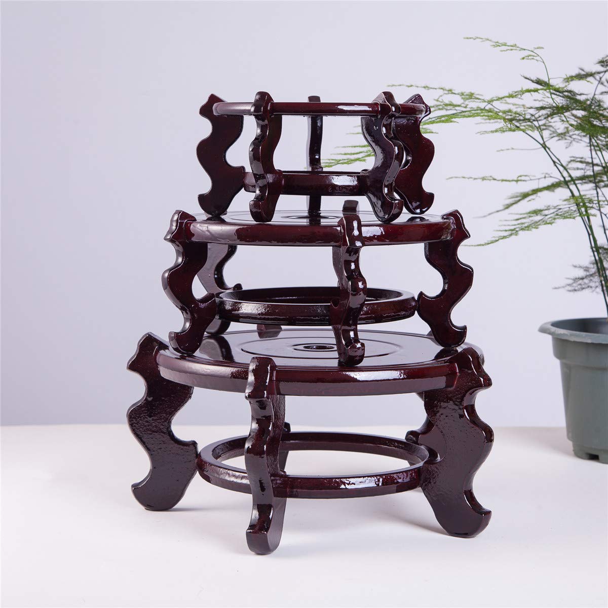 Exquisite Handcrafted Rosewood Oriental Fishbowl Vase Stand - 12 Inch Round Decorative Display for Home, Office & Feng Shui Decor