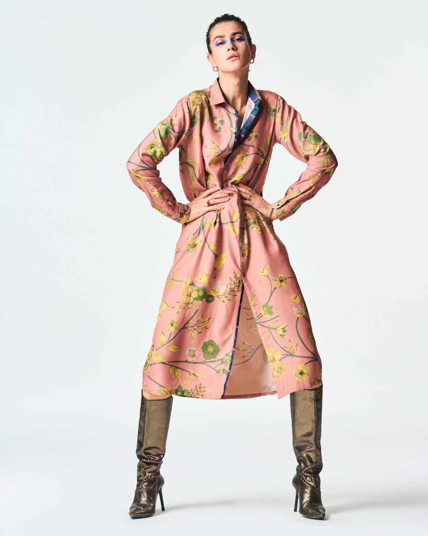 Elegant Pleated Muga Satin Silk Rose Dress for Women | Perfect for Weddings, Parties & Special Occasions