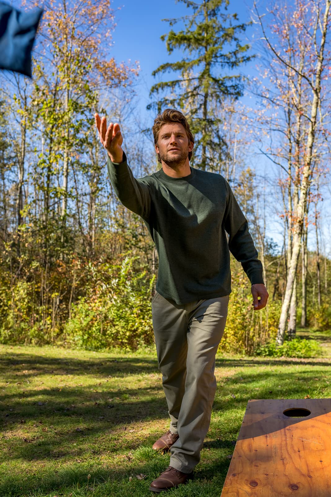 Men's Long-Sleeve Crew Neck Thermal Waffle Knit Shirt - Warm Winter Base Layer for Hiking, Camping & Outdoor Activities | American Outdoorsman