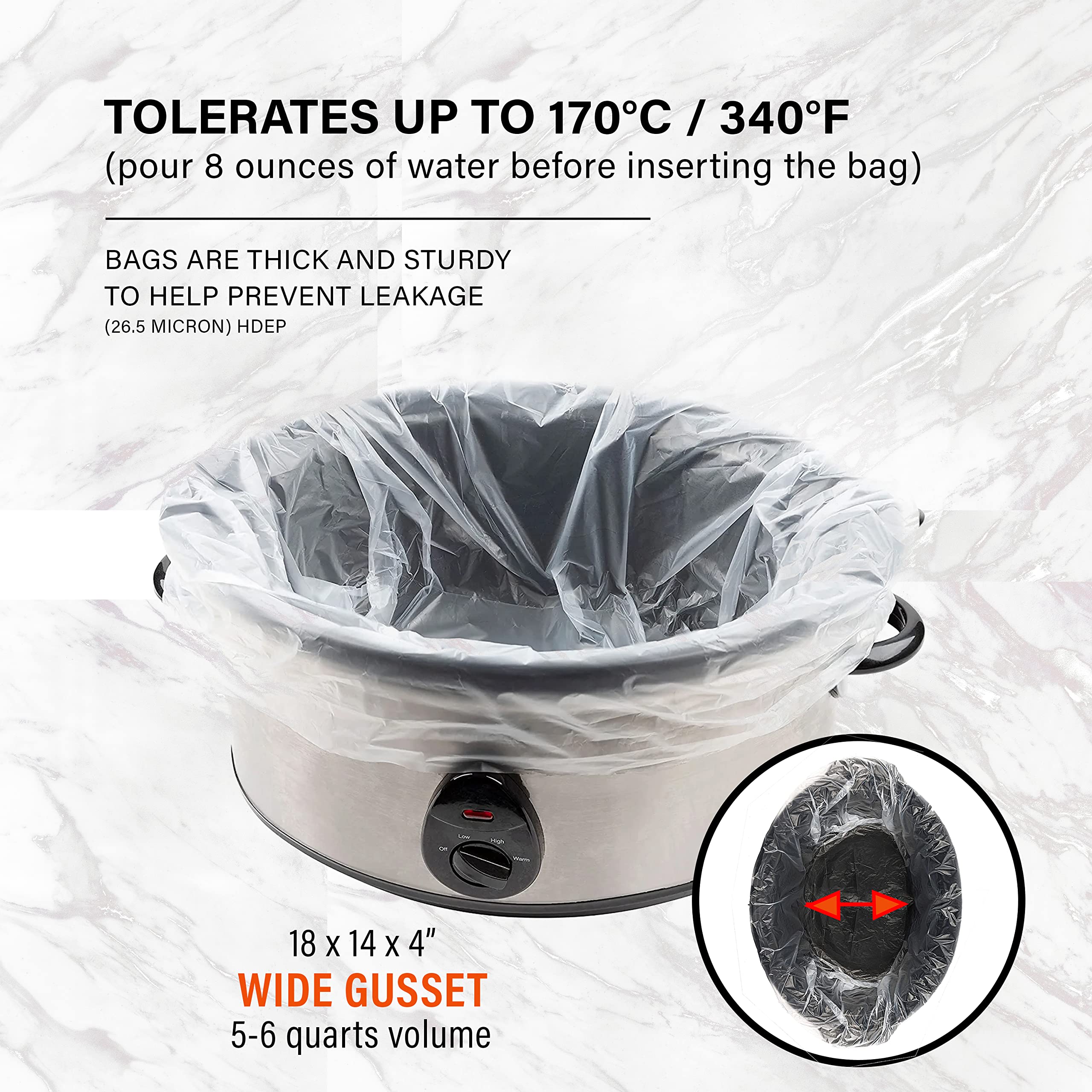 10 Pack Slow Cooker Liners for 5-6 Quart Crock Pots - 18x4x14 Inches with 4
