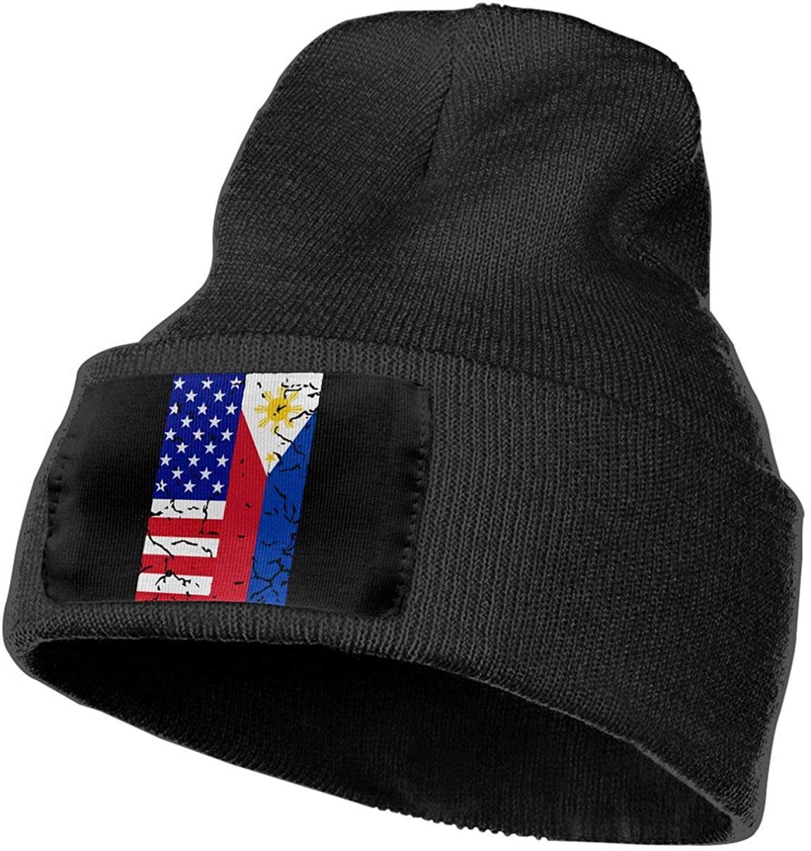 MJSTAR USA Philippines Flag Ski Cap - Stretchy & Soft Knit Beanie for Men & Women - Black - Perfect for Winter Sports, Outdoor Activities & Casual Wear