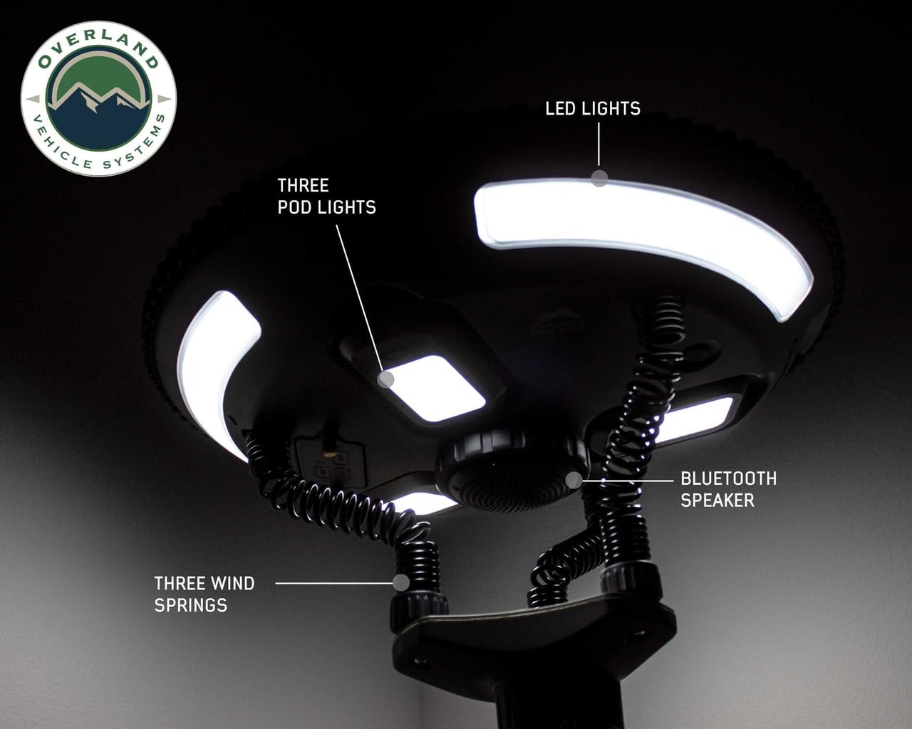 Overland Vehicle Systems Wild Land Camping Gear - UFO Solar Lantern with Bluetooth Speaker, Portable Light Pods & 9.75