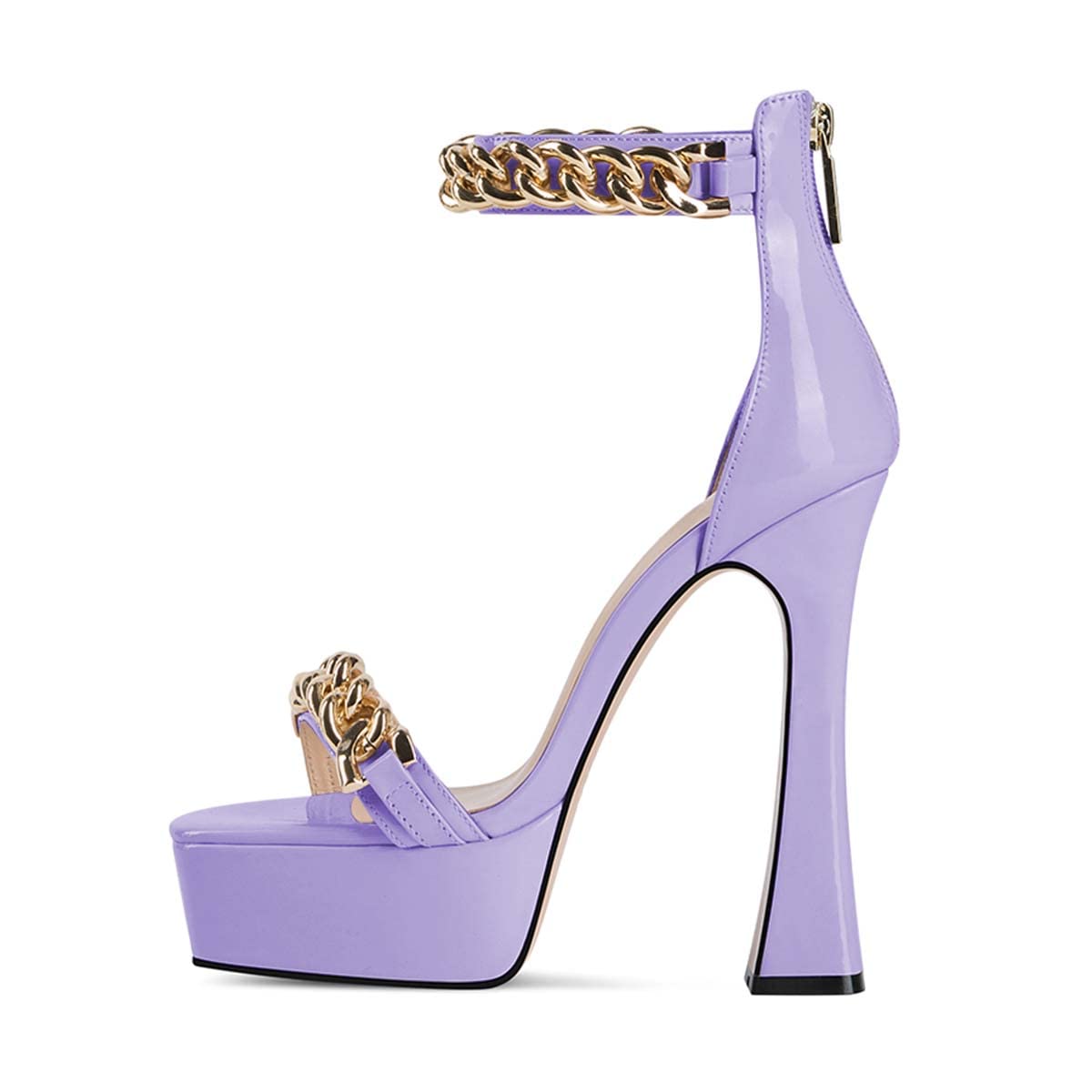 FSJ Women's Stylish Platform Sandals - Chunky High Heel Open Toe Ankle Strap with Chain Back Zipper - Party Prom Dress Shoes Size 4-15 US - Perfect for Weddings, Evening Events & Night Out