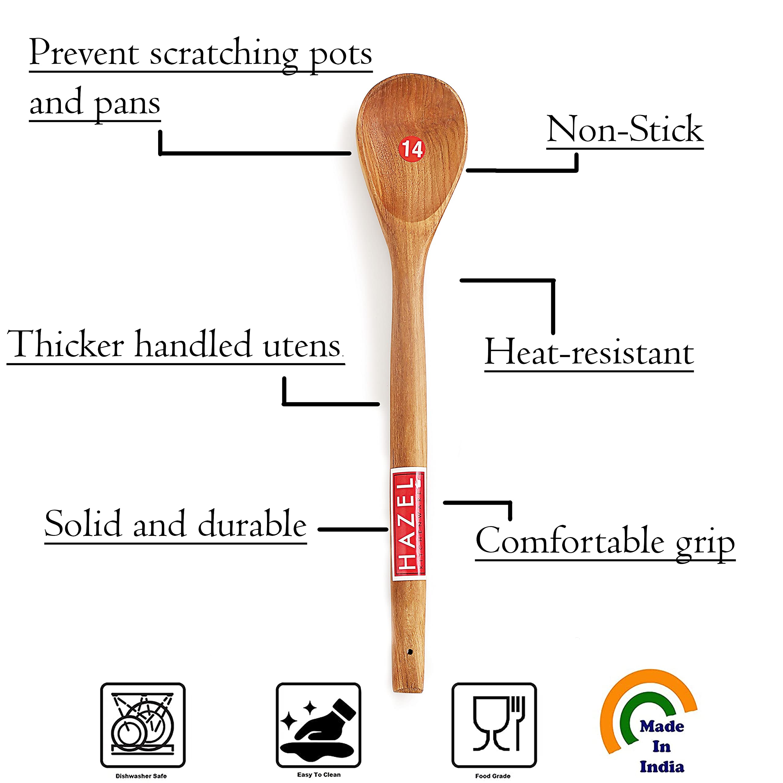 HAZEL Large Wooden Oval Spatula - Non-Stick Cooking & Serving Spoon - Natural Kitchen Utensil for Baking, Stirring, and Serving - Perfect for Pancakes, Eggs, and Salad