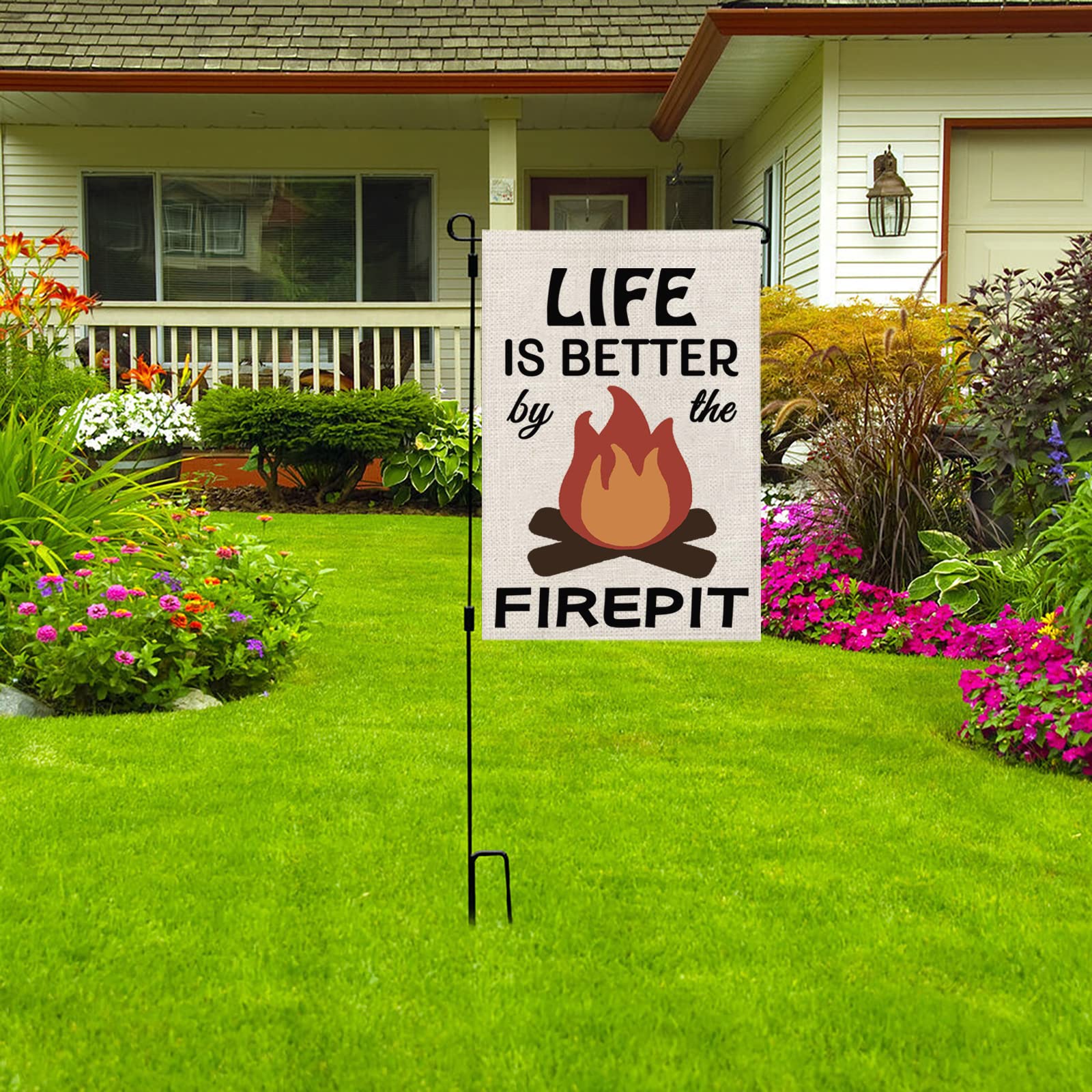 Camping Lover Gift - Life Is Better By The Firepit Themed Camper RV Flag for Outdoor Yard, House Banner & Lawn Decor - Perfect for Camping Trips, Backyard BBQs & Outdoor Parties