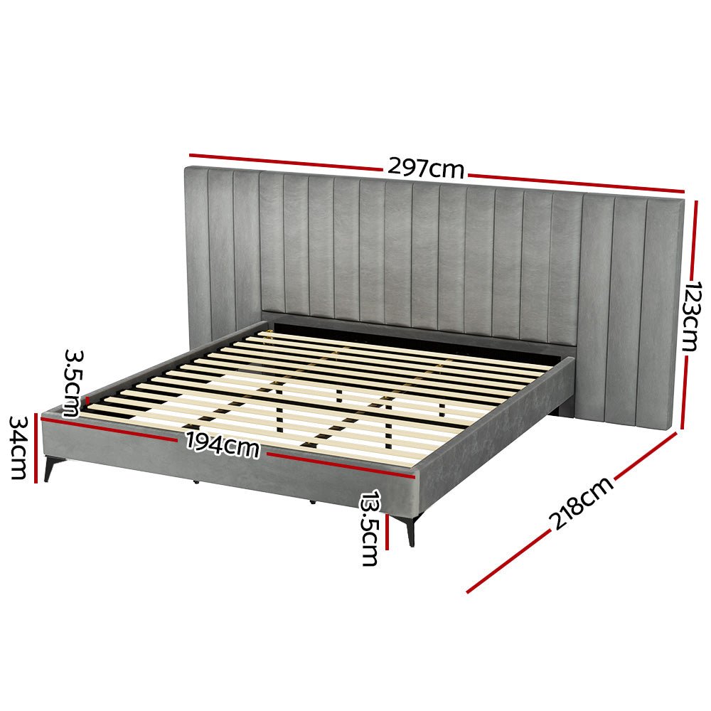King Size Burnett Bed Frame with Oversized Headboard in Grey & Bonita Euro Top Medium Firm Mattress Set - Perfect for Master Bedrooms, Guest Rooms, and Luxury Apartments