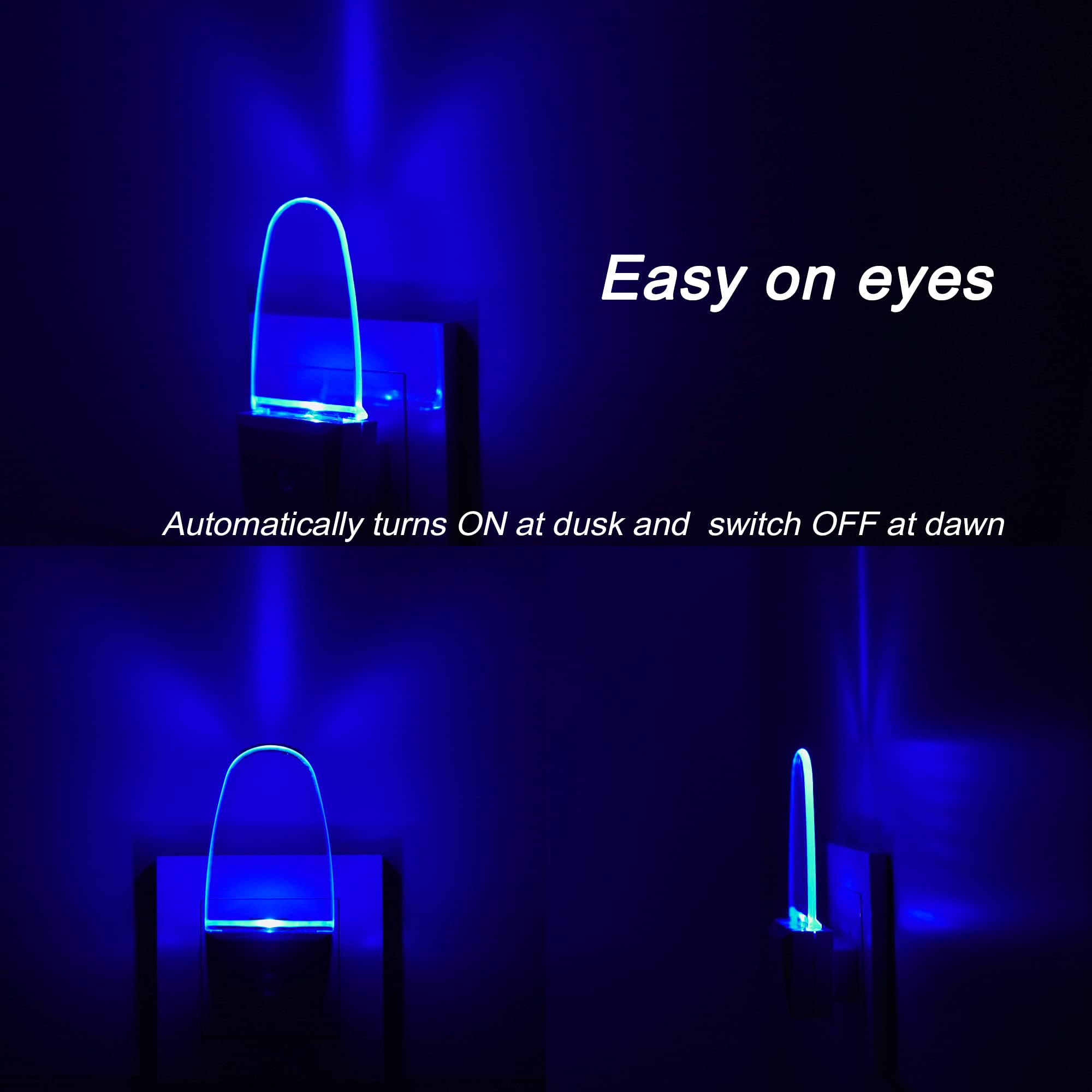 4 Pack Dusk to Dawn Sensor Night Light Plug in - Blue LED Night Lights for Kids, Nursery, Bedroom, Bathroom & Hallway - Energy Efficient Auto On/Off Nightlight for Safe Nighttime Navigation