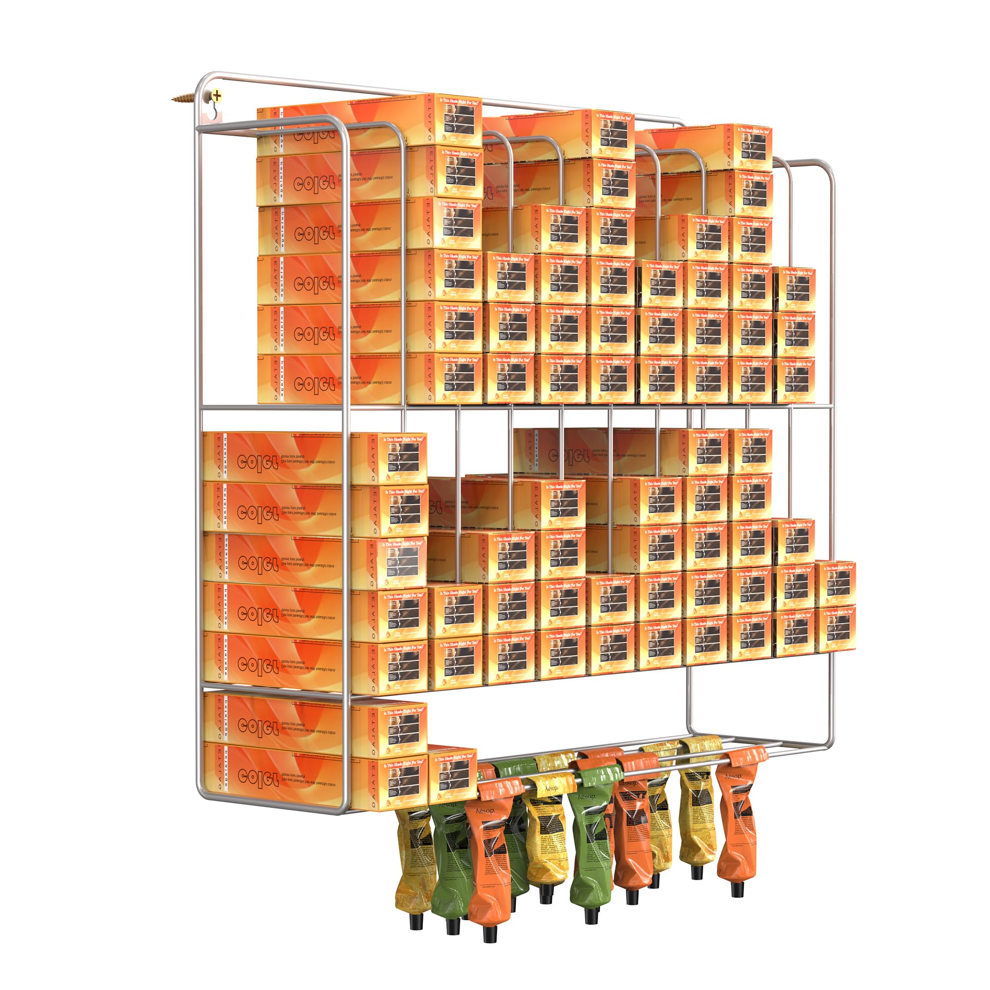 2-Tier Wall Mount Hair Color Organizer & Display Rack for Salon - Silvery Metal Tube Storage Holder | Perfect for Salon Organization & Color Product Display