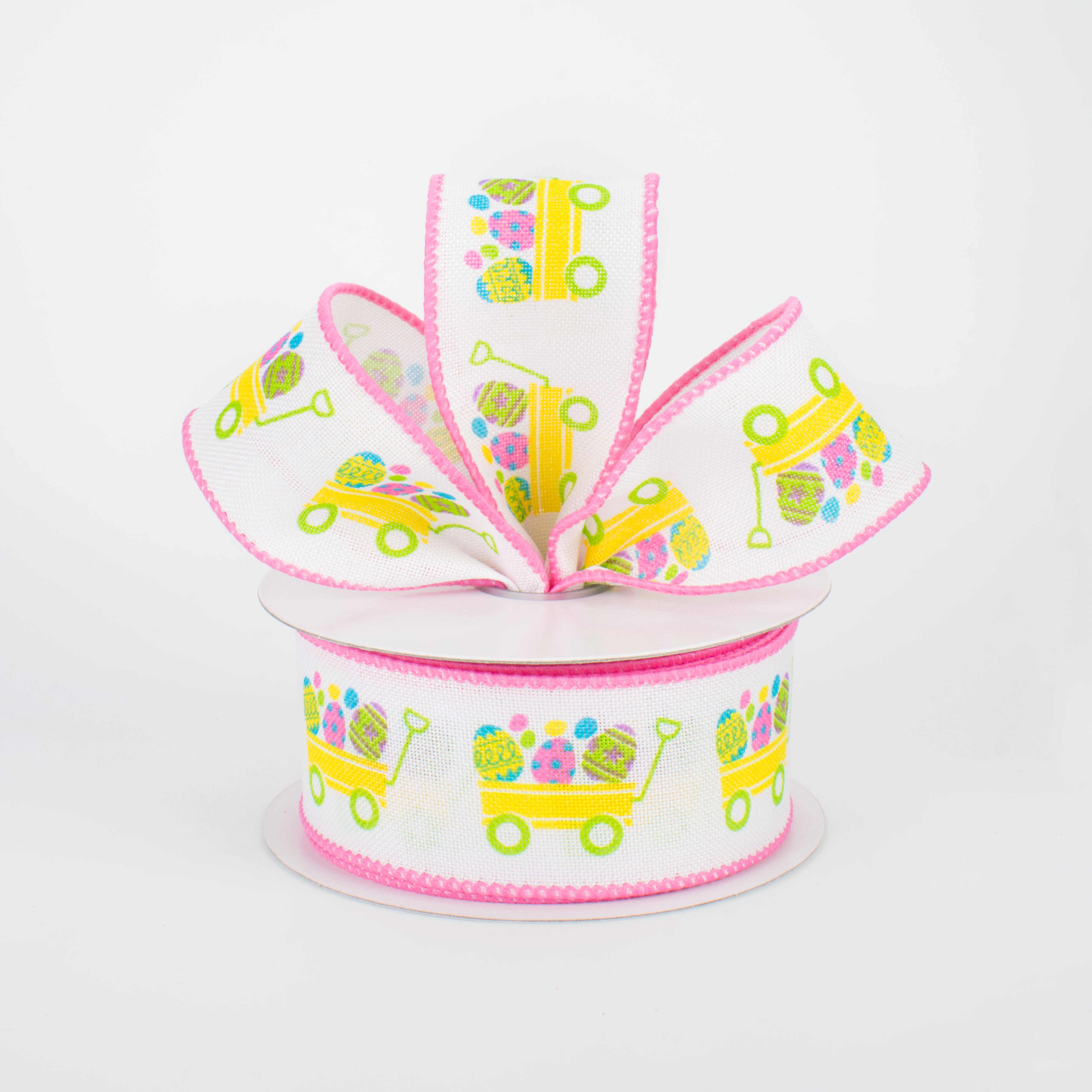 1.5 Inch Easter Wagon Ribbon - 10 Yards Pastel Spring Decorative Ribbon for Easter Baskets, DIY Crafts, Gift Wrapping & Home Decor