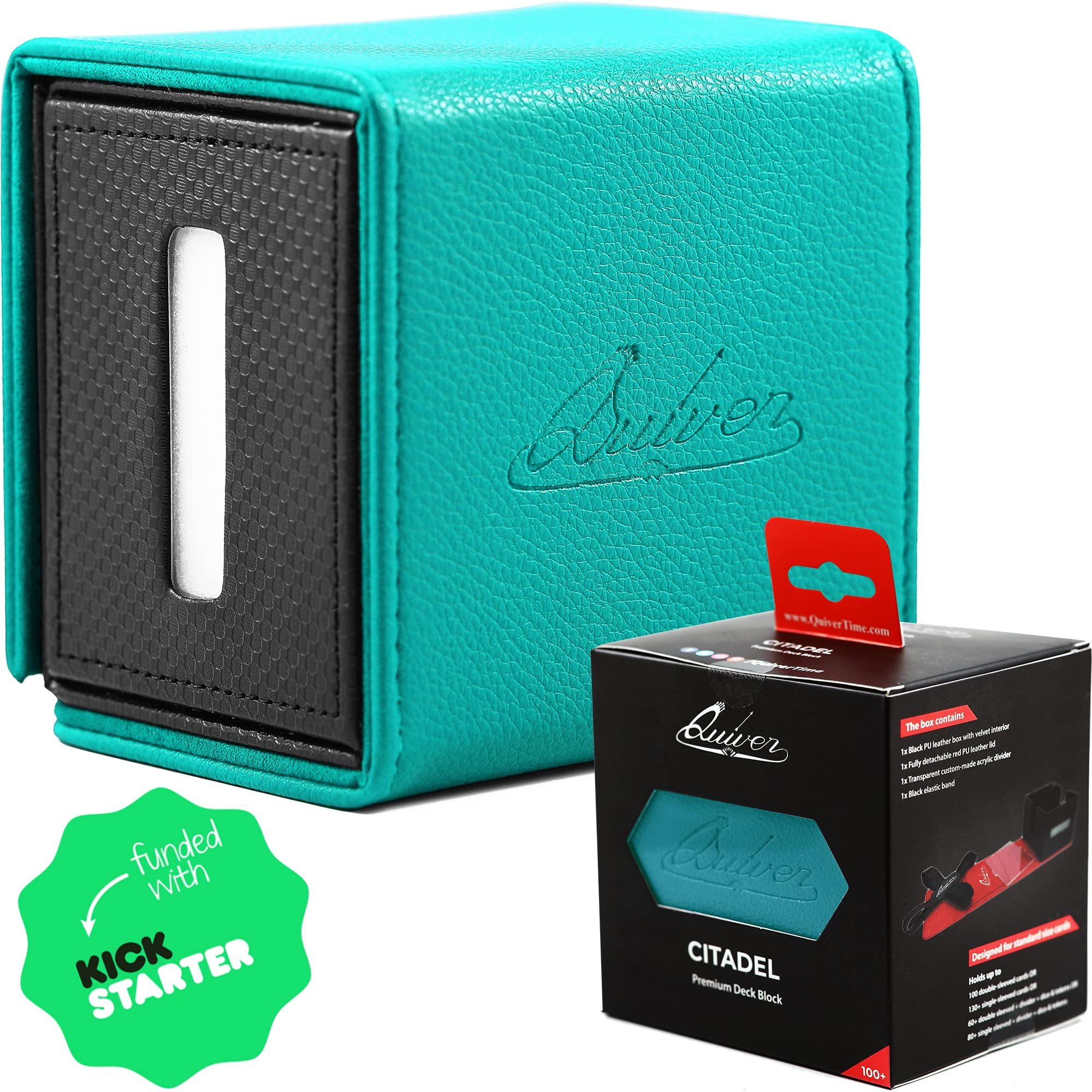 Quiver Time Teal Citadel Deck Block - 100+ Commander MTG Deck Box for Trading Cards - Premium Card Storage Holder for MTG, Dice & Tokens with Custom Divider | TCG Compatible Deck Box for Gaming, Collecting & Travel