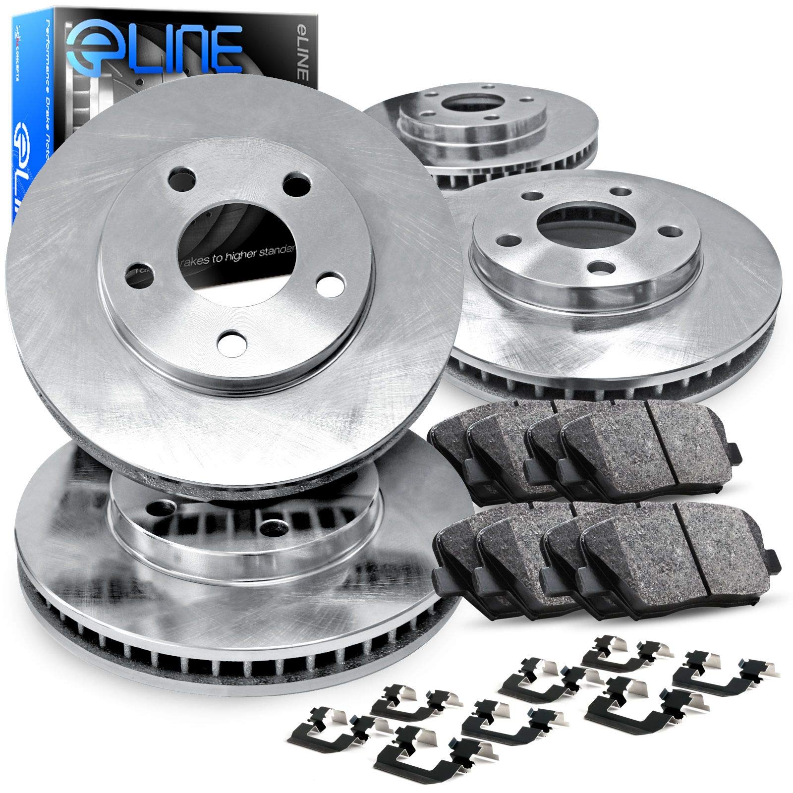 R1 Concepts Premium Ceramic Brake Pads and Rotors Kit - Front & Rear Brake System Replacement for 2013-2015 Jaguar XF | Includes Hardware Kit | Smooth Stopping Power for City Driving & Highway Commutes