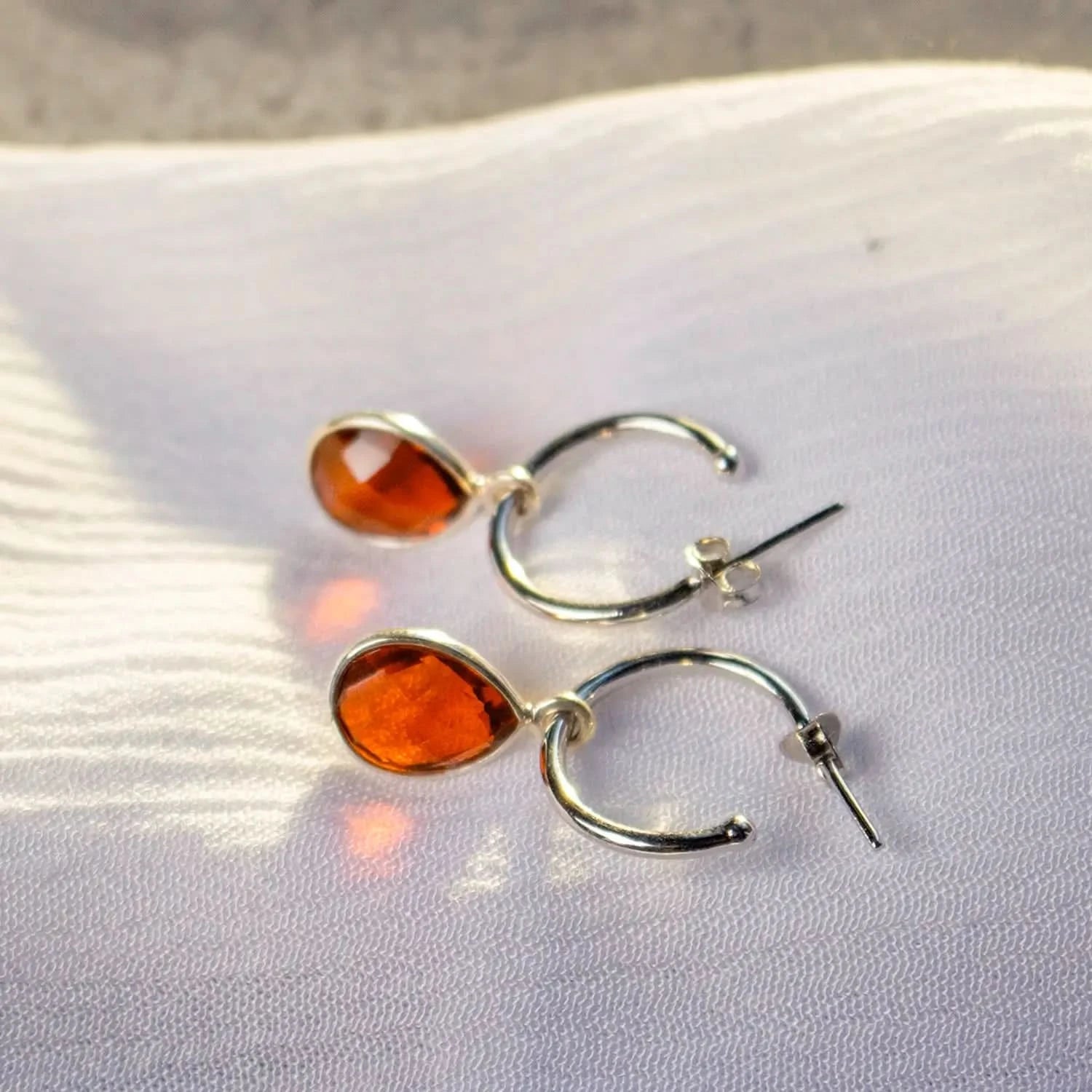 Natural Carnelian Drop Hoop Earrings - Sterling Silver July Birthstone Jewelry for Women - Perfect for Birthdays, Anniversaries & Special Occasions