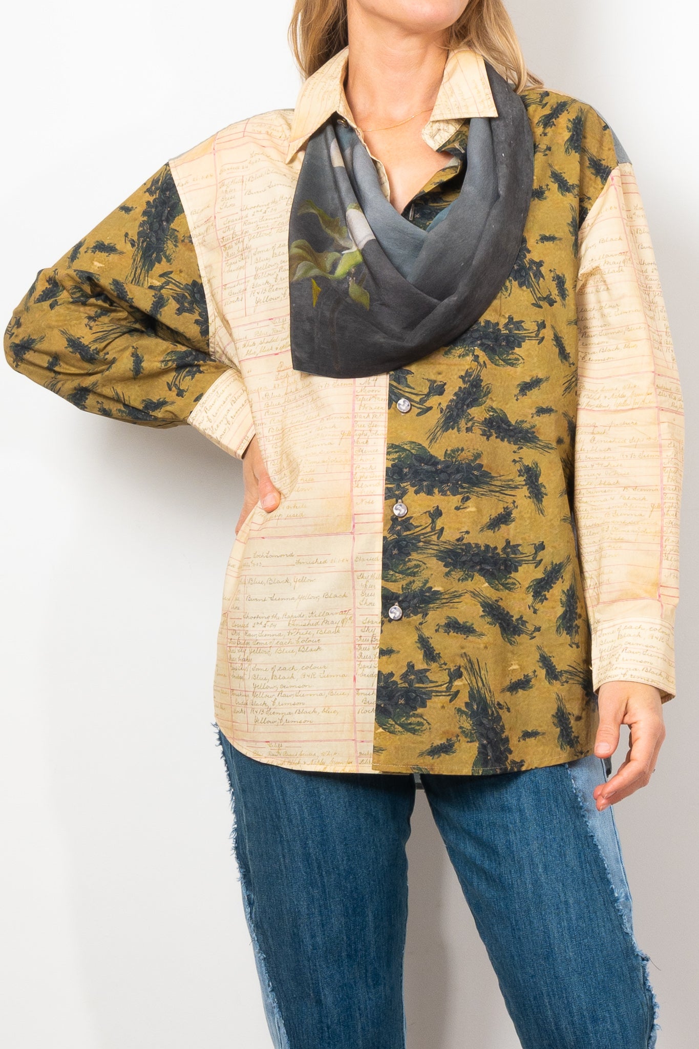 Maud Alice Dainty Artworks Cotton Poplin Shirt with Scarf - Elegant Floral Print Blouse for Women | Perfect for Office Wear, Date Nights & Spring Outfits