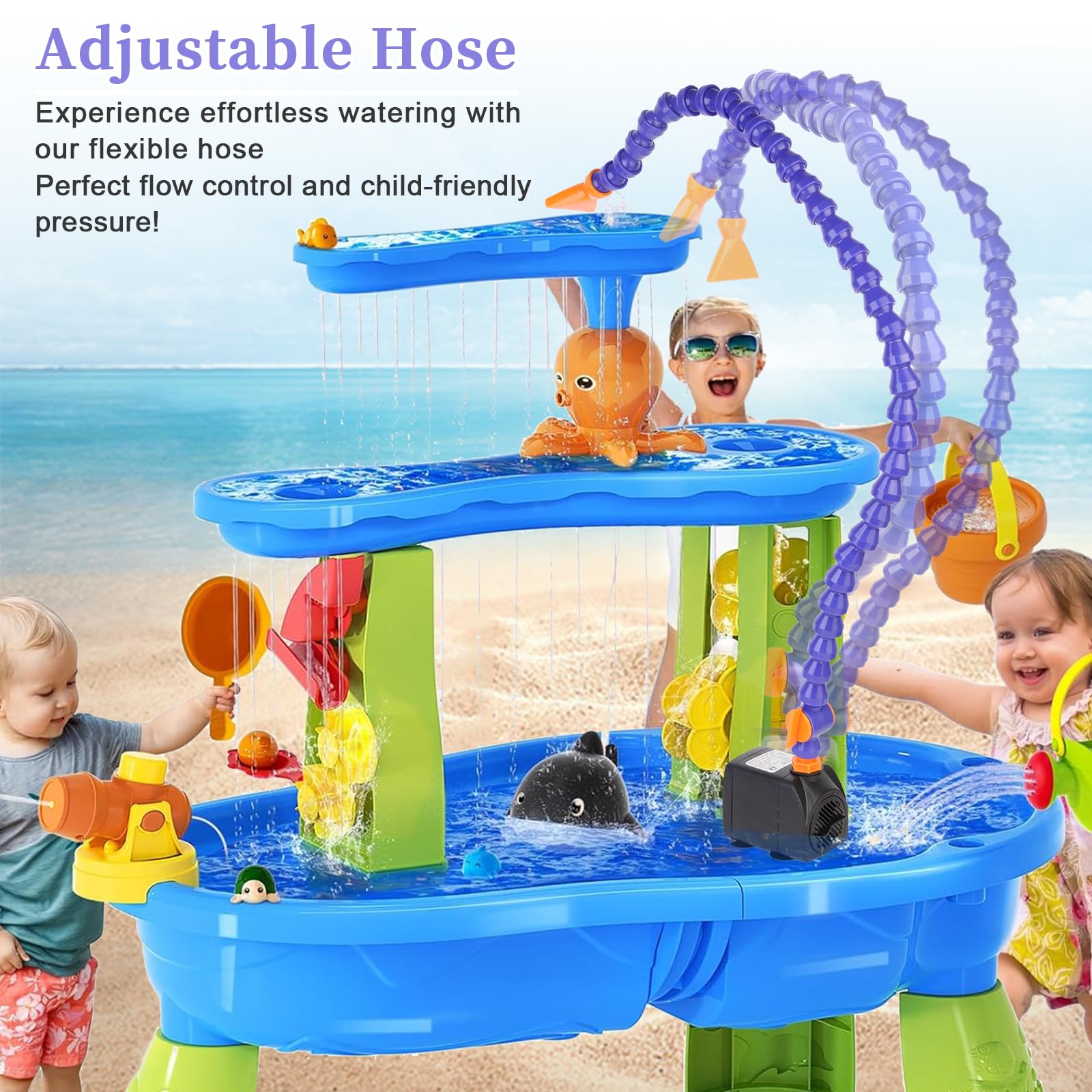 Best Water Table Pump for Kids - DIY Outdoor Water Pump for Step2 Water Tables - Summer Splash Toys & Accessories - Single Tube Blue Design - Perfect for Backyard Play, Pool Parties & Outdoor Fun