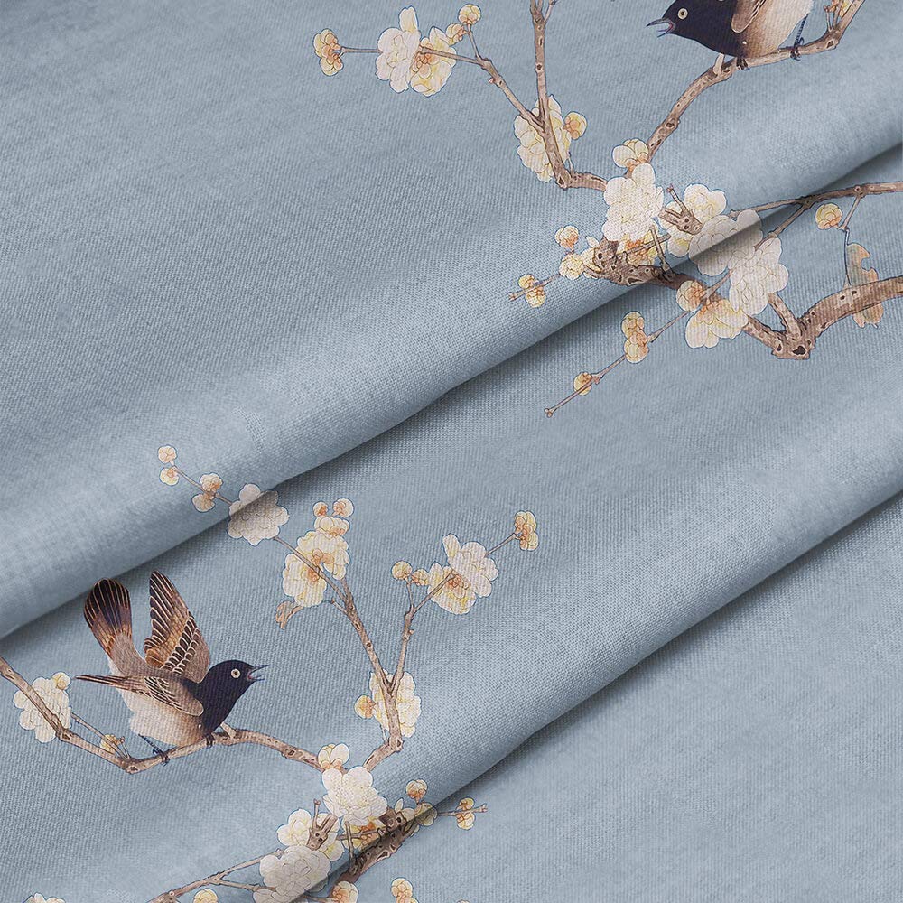 Japanese Noren Door Curtain - Traditional Asian Cotton Tapestry with Floral Bird Design (33.5