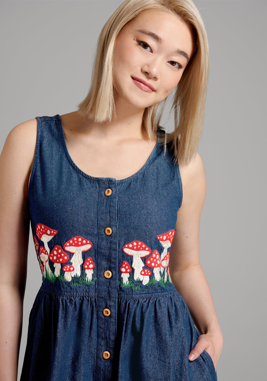Mushroom Lover's Embroidered Sweater - Cute Fungi Print Pullover for Women | Perfect for Fall Outfits & Cozy Coffee Dates