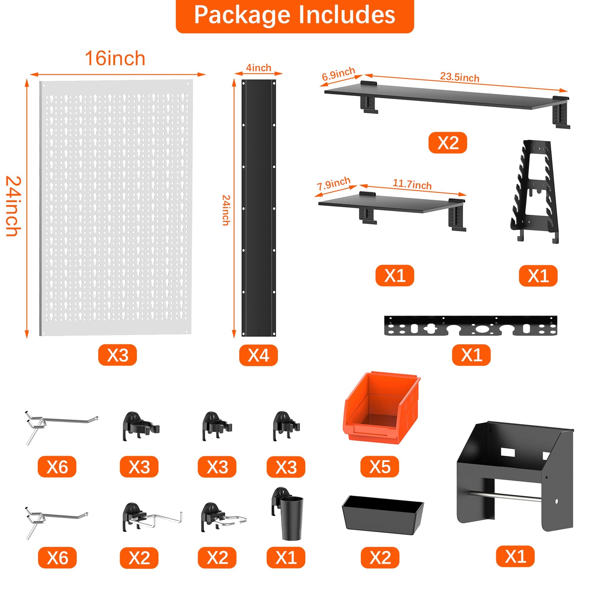 TORACK 4 ft. Metal Pegboard Wall Organizer System - Heavy Duty Garage Tool Storage with Hooks, Accessories & Wall Mounted Bins - Perfect for Workshop, Garage, Shed & Home Organization (Black)