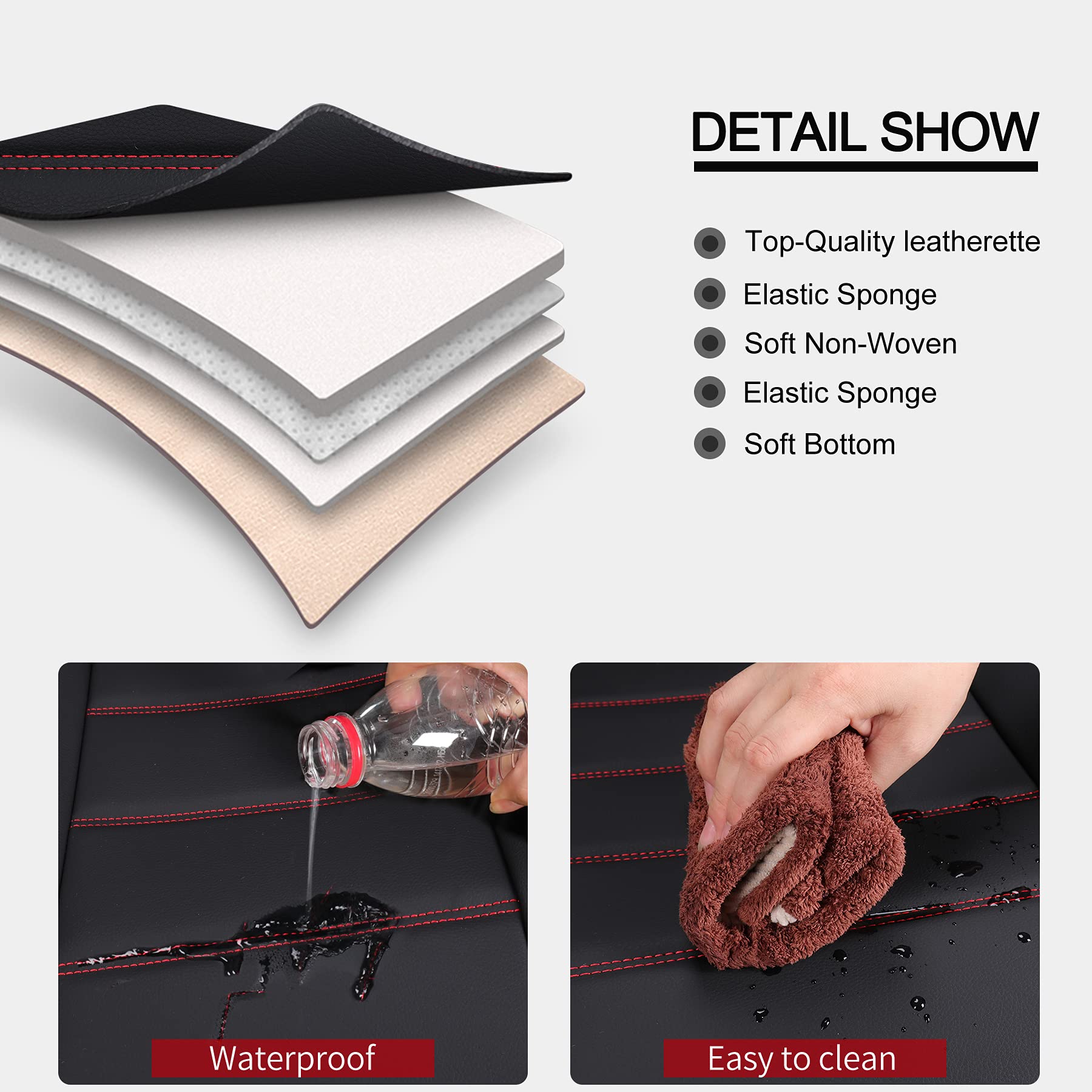 Premium Universal Leather Car Seat Covers Full Set - Waterproof Leatherette Auto Seat Protectors for SUV, Truck & Sedan | Black & Red | Perfect for Road Trips & Daily Commuting