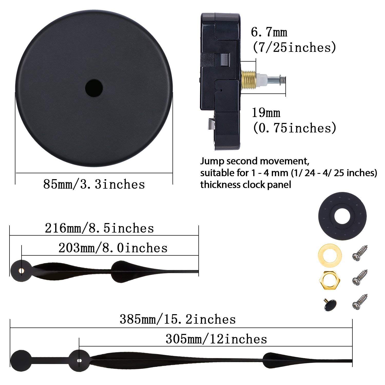 Hicarer DIY Large Clock Hands Kit - 3D Wall Clock Mechanism for Kitchen, Office, Home Decor - Quartz Movement Accessories for Creative Art Projects & Wall Clocks