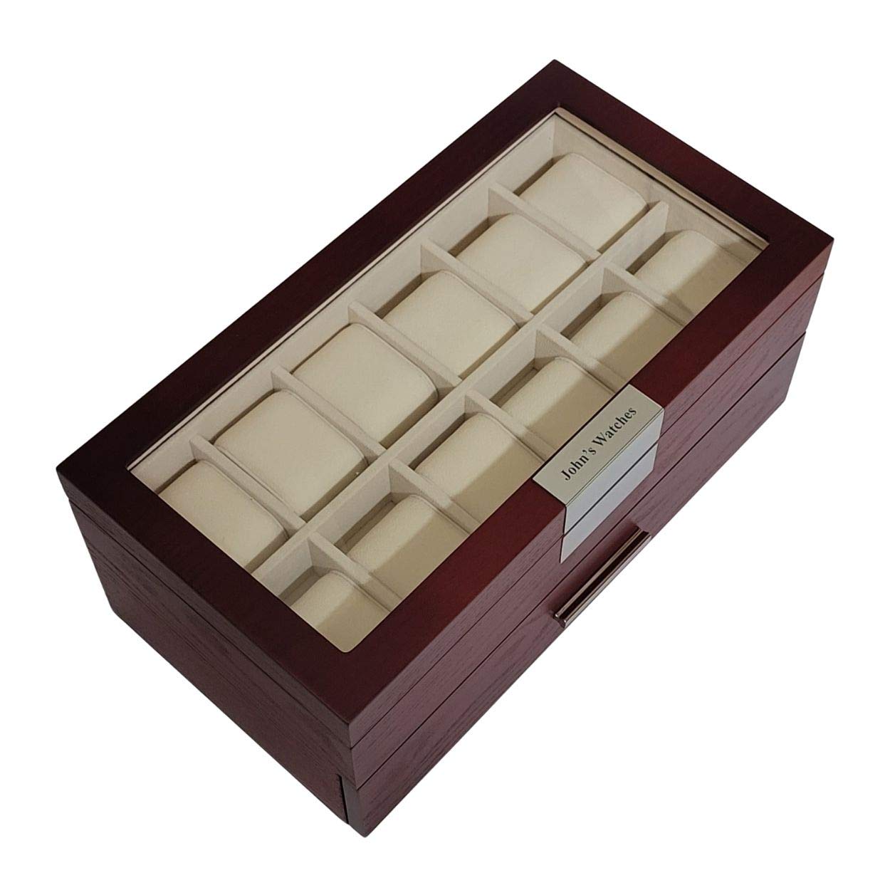 24-Slot Oversized Cherry Wood Watch Box - Extra Large 2-Tier Jewelry Organizer with Glass Top for Luxury Big Face Watches | Perfect for Watch Collectors & Gift Giving