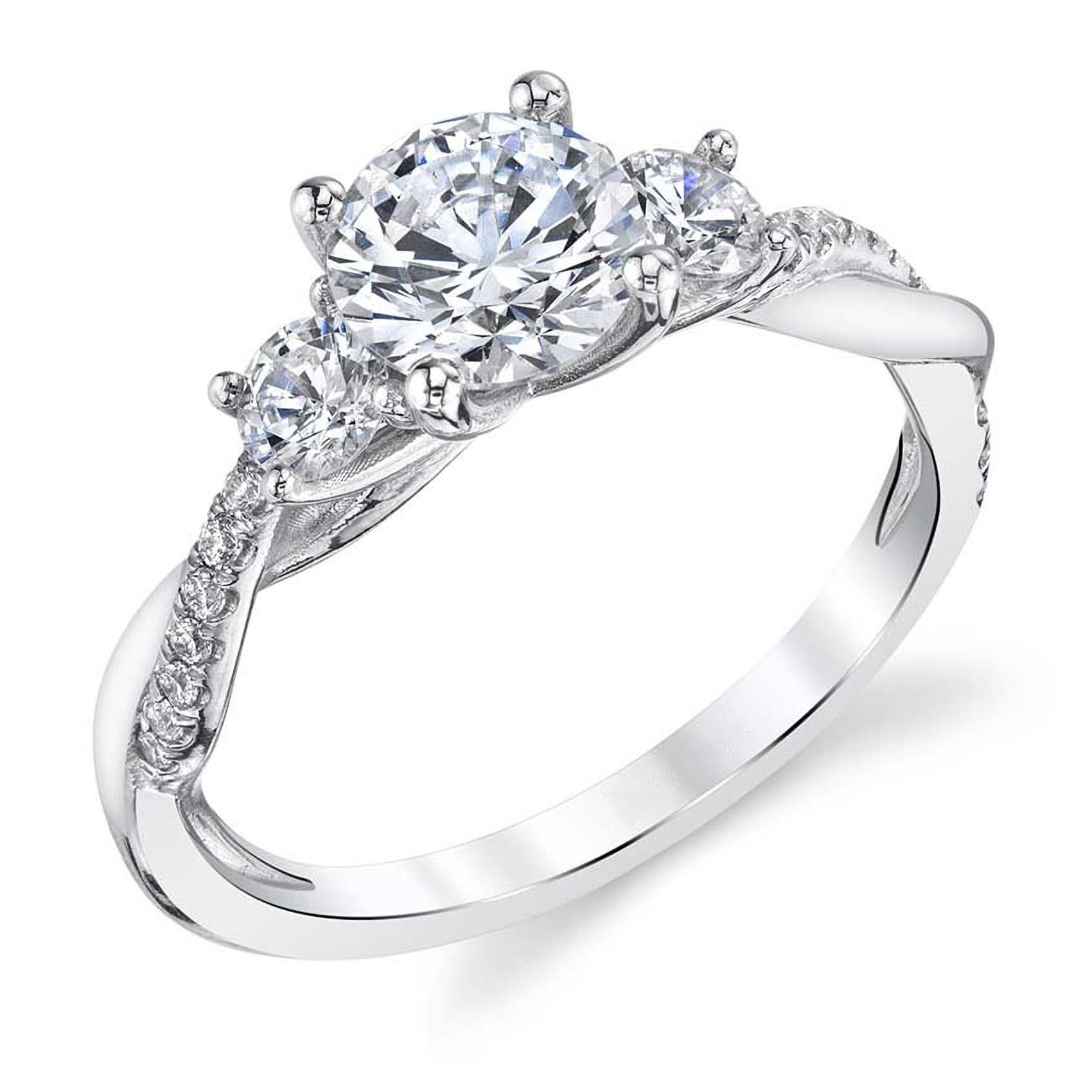 1.48 Carat 3 Stone Moissanite Engagement Ring for Women - Platinum Plated Sterling Silver Wedding Band, Promise Ring, Anniversary Gift for Her - Perfect for Proposals, Bridal Jewelry & Special Occasions