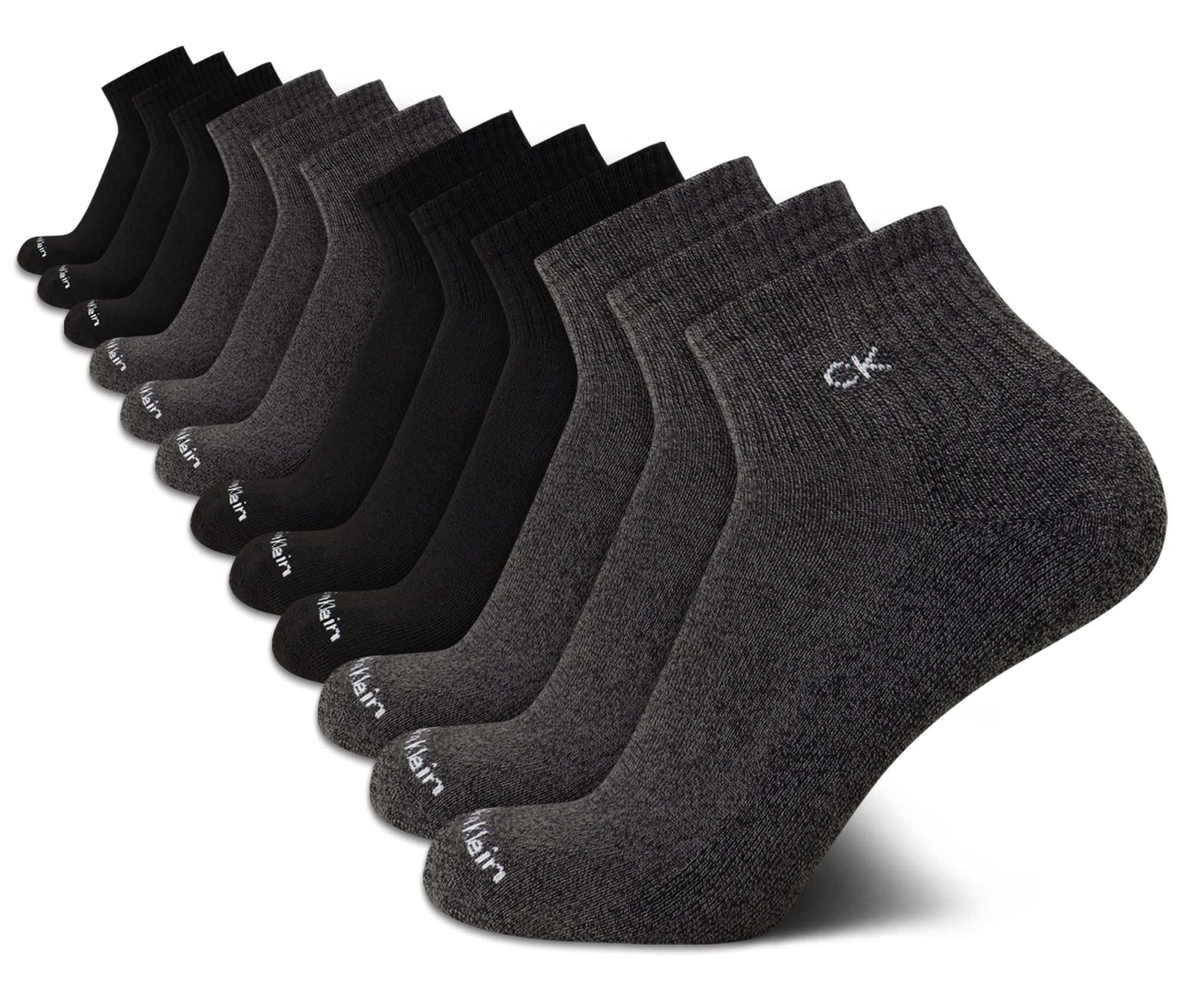 Calvin Klein Men's Performance Cushioned Quarter Socks - 12 Pack Breathable Athletic Ankle Socks for Running, Gym & Casual Wear (Sizes 7-12) - Comfortable Everyday Socks for Workouts & Daily Use
