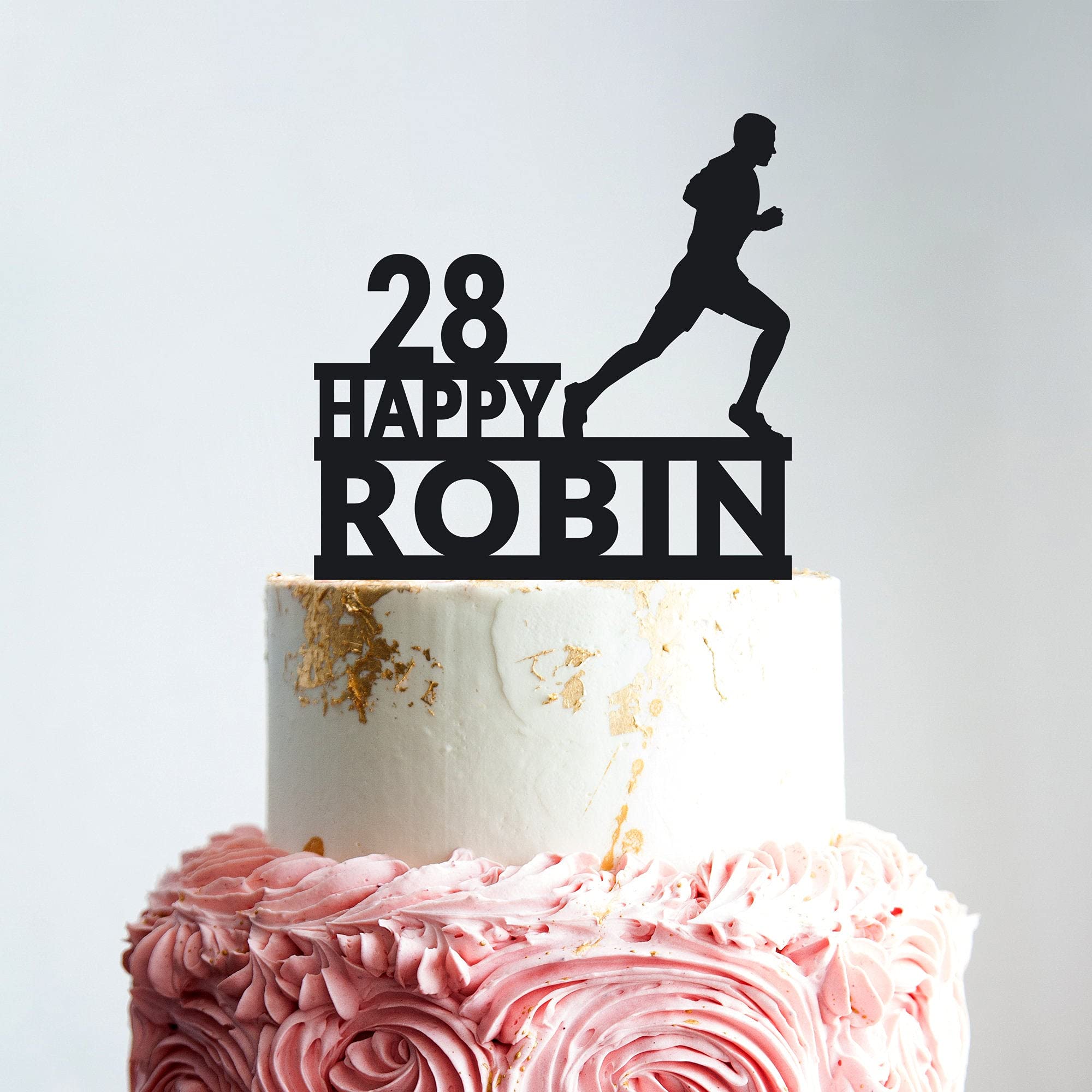 Custom Running Cake Topper - Personalized Marathon Runner Athlete Birthday Cake Decoration with Name - Perfect for Sports Themed Parties, 5K Races & Marathon Celebrations