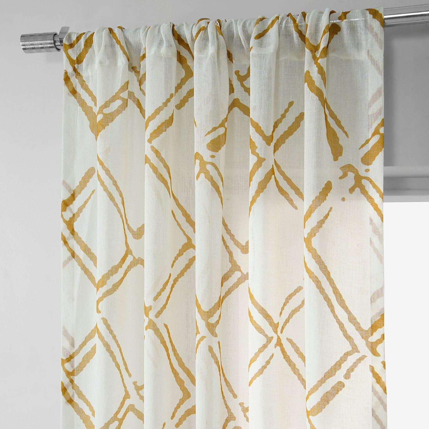 Normandy Gold Geometric Printed Sheer Curtains for Living Room & Bedroom - Elegant Window Treatment for Home Decor