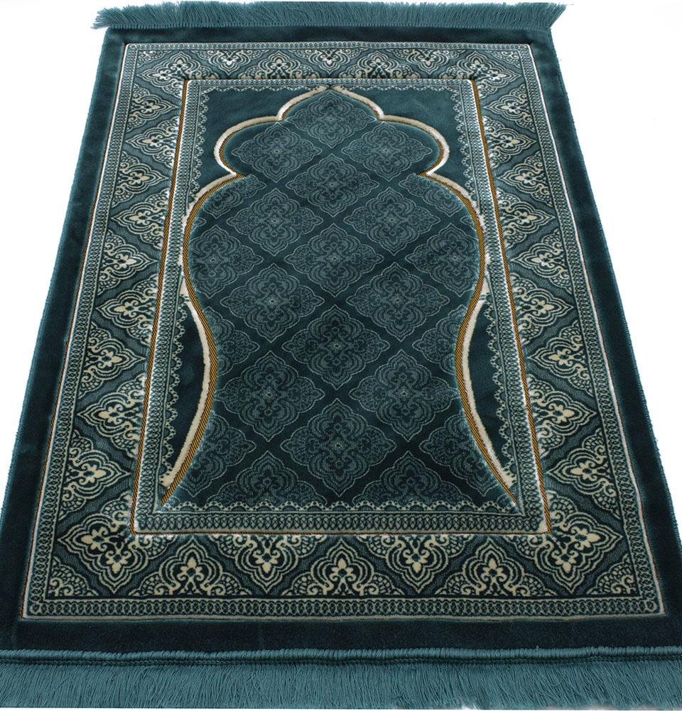 Premium Double Plush Extra Large Prayer Rug - Noor Teal - Soft & Comfortable for Home, Mosque & Travel Use