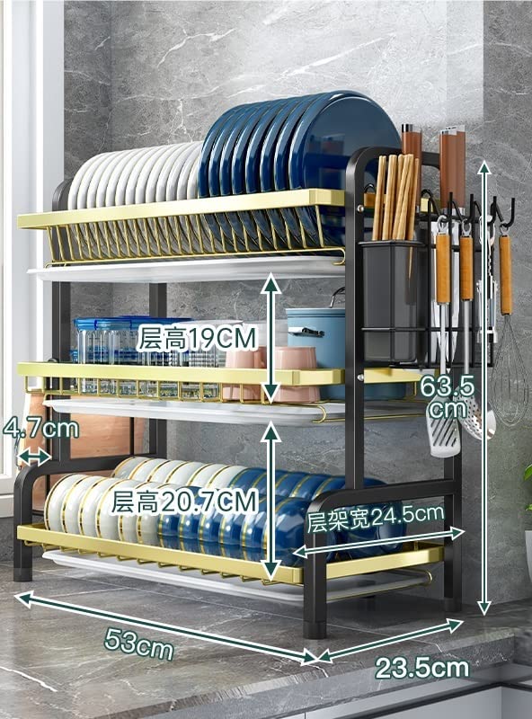 Premium Stainless Steel Kitchen Dish Drying Rack - 53cm Countertop Bowl Drainer, Multi-Functional Tableware Storage Organizer for Dishes, Cups & Utensils (Color B) - Perfect for Small Kitchens, Apartments & Dishwashing Areas