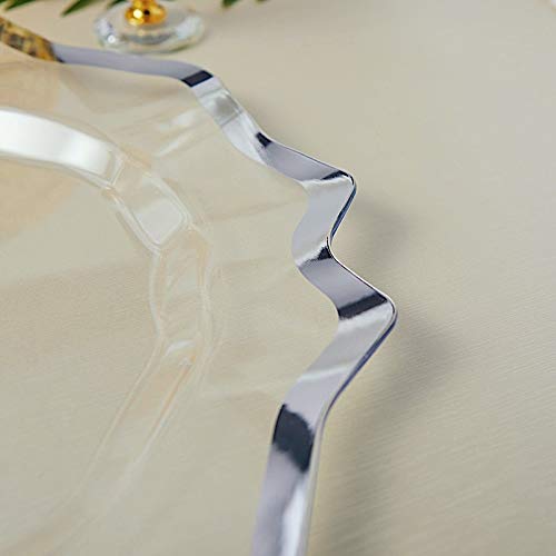 BalsaCircle 6-Pack 13-Inch Clear Silver Plastic Charger Plates with Scalloped Trim - Elegant Wedding, Reception, Party & Event Table Decorations - Perfect for Formal Dinners, Bridal Showers, and Holiday Celebrations