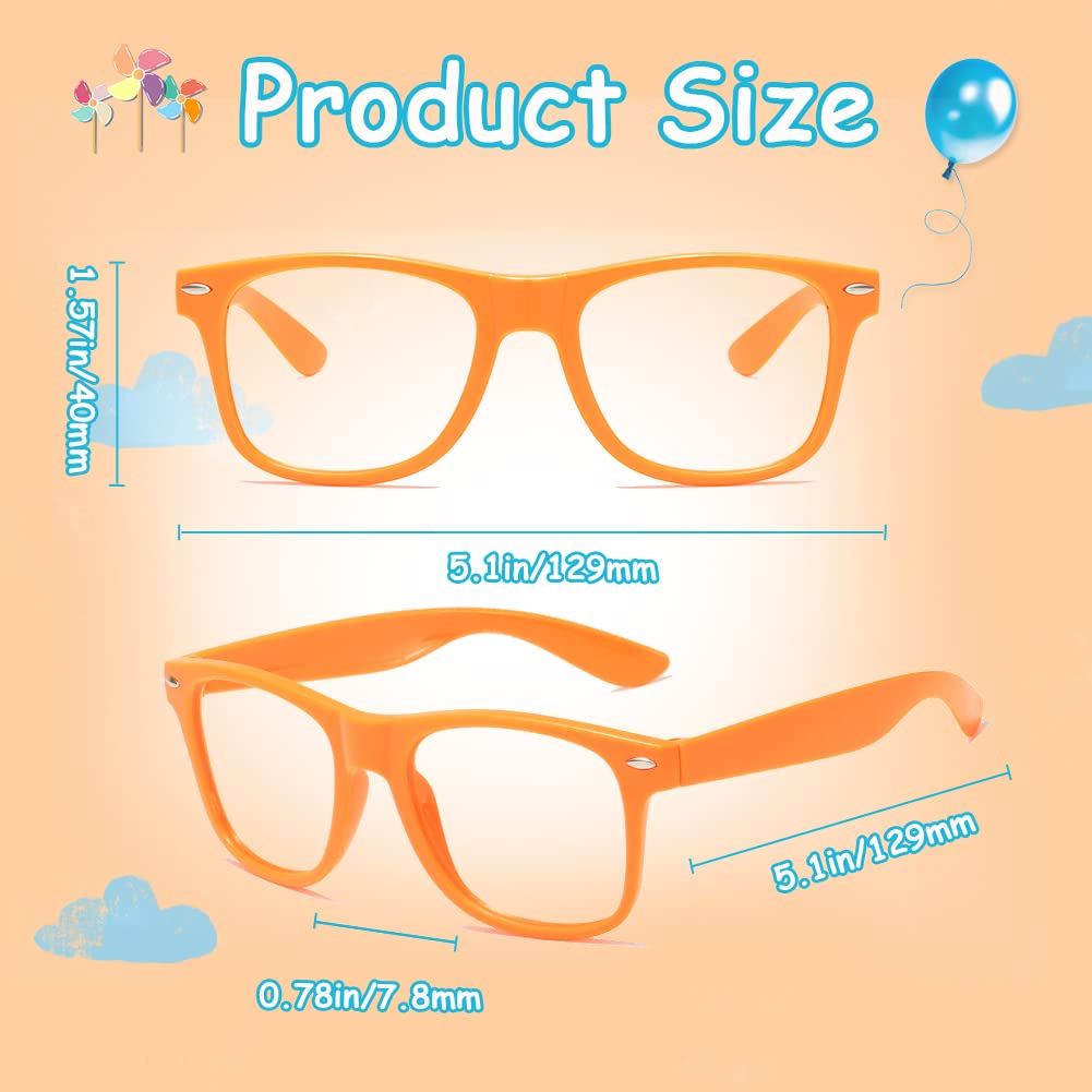12 Pack Kids Orange Pretend Play Glasses - Bulk No Lens Fake Eyewear for Boys & Girls Birthday Party Favors, Costume Accessories, Dress Up and Role Play Fun
