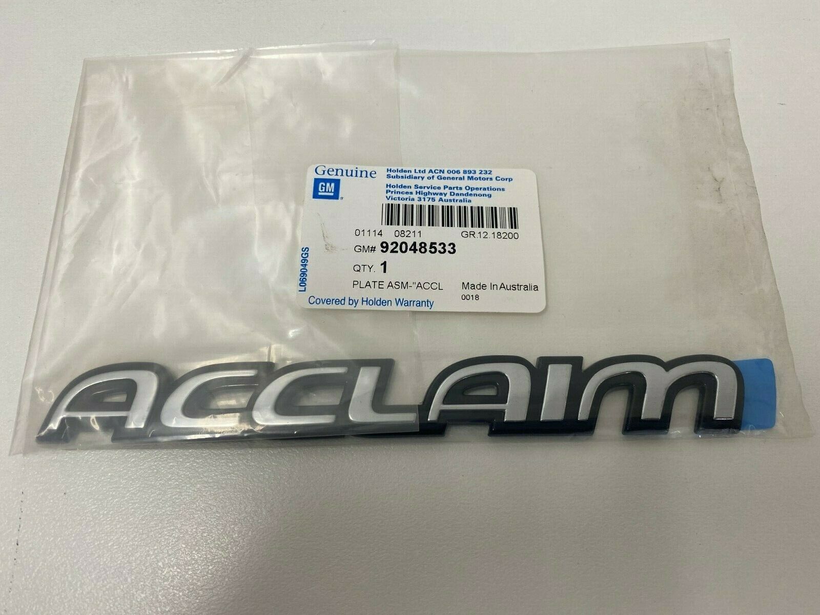 Holden VR Commodore Acclaim Genuine Boot & Tailgate Badge - Replacement Emblem for Classic Car Restoration & Customization