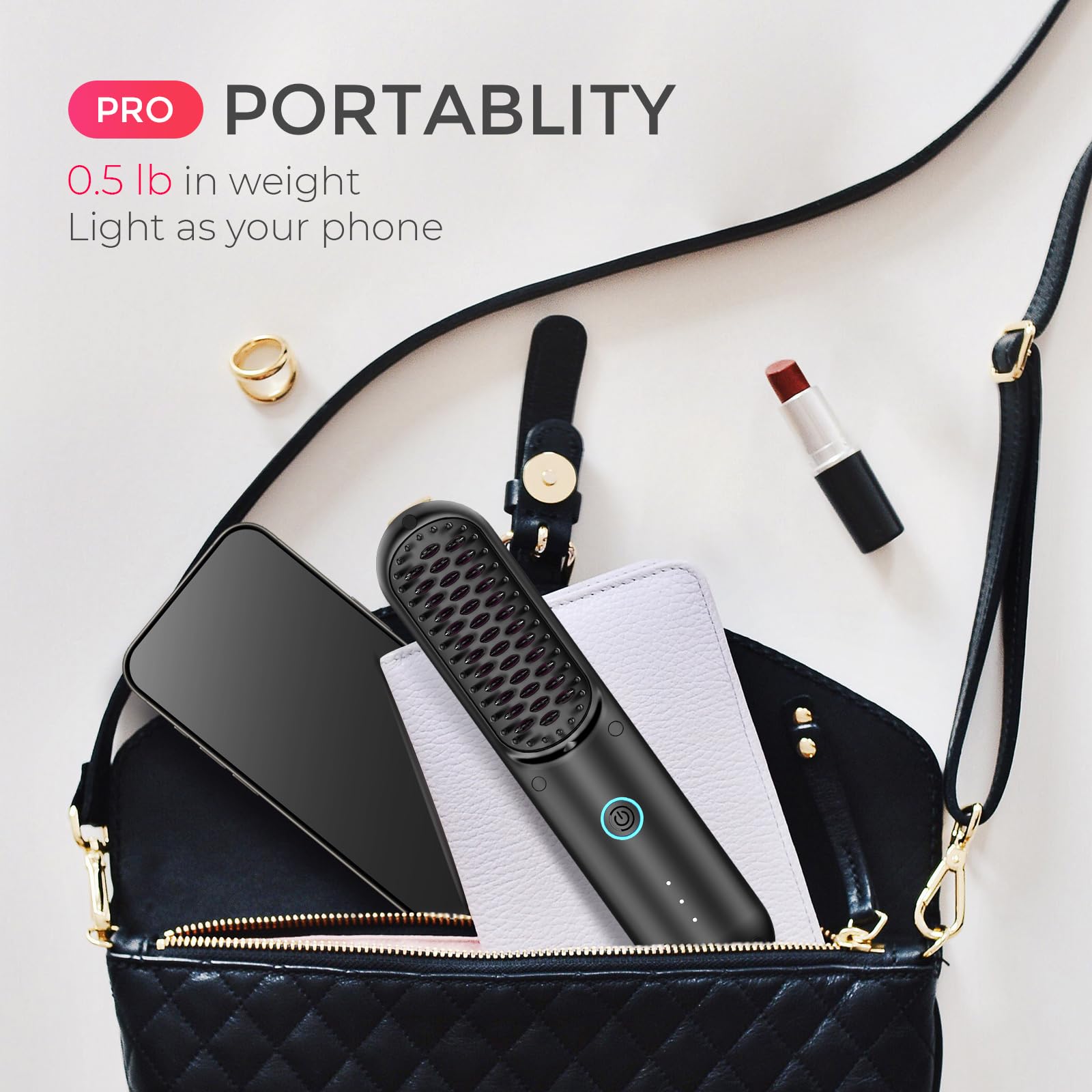 TYMO Cordless Hair Straightener Brush - Portable Ionic Straightening Brush for Women, Mini Travel Hot Comb with Fast Charging & Dual Power - Perfect for On-The-Go Styling at Home, Office, and Travel