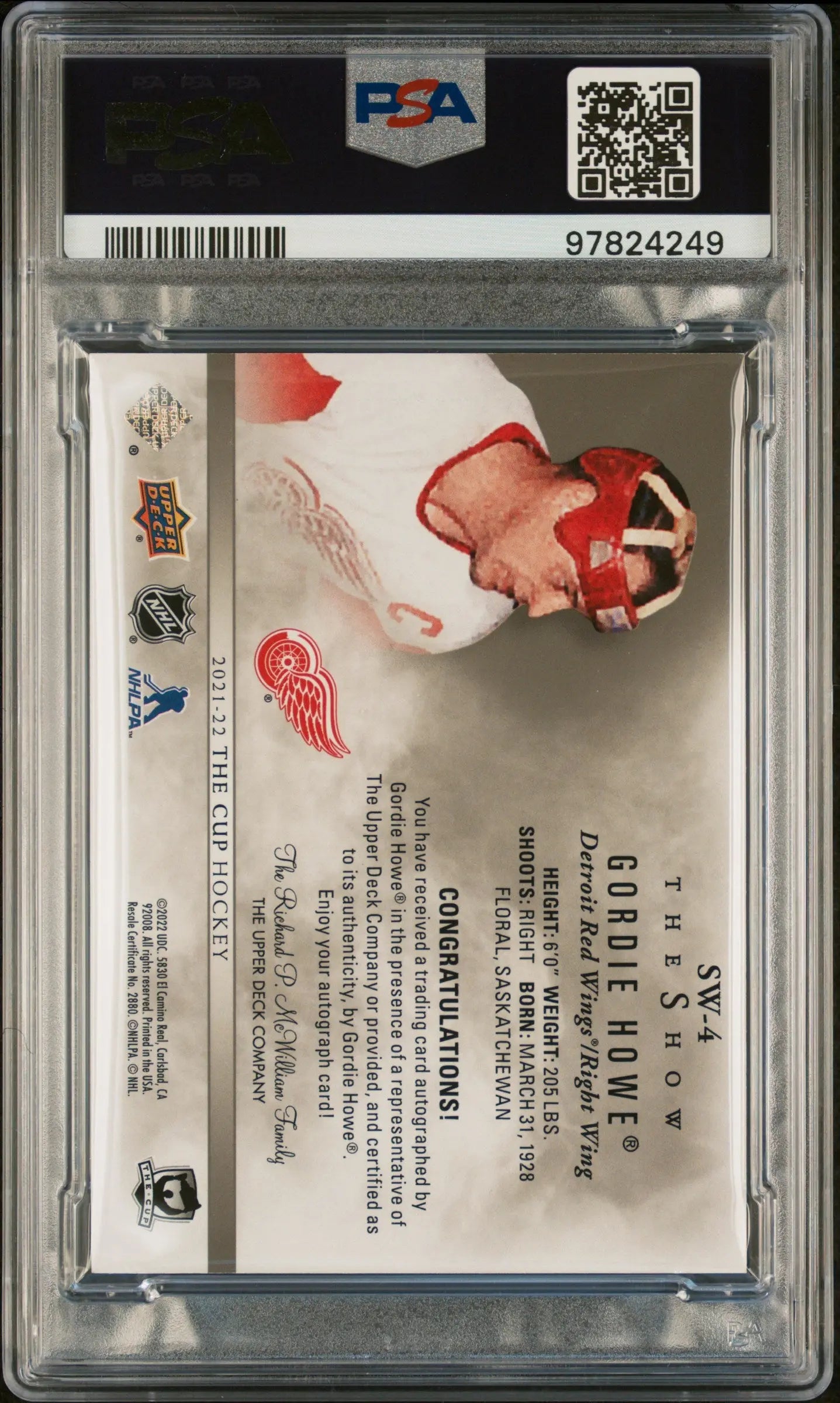 2021 Upper Deck The Cup The Show White Gordie Howe Autograph Hockey Card PSA 8 - Rare Collectible for Sports Memorabilia Enthusiasts & NHL Fans