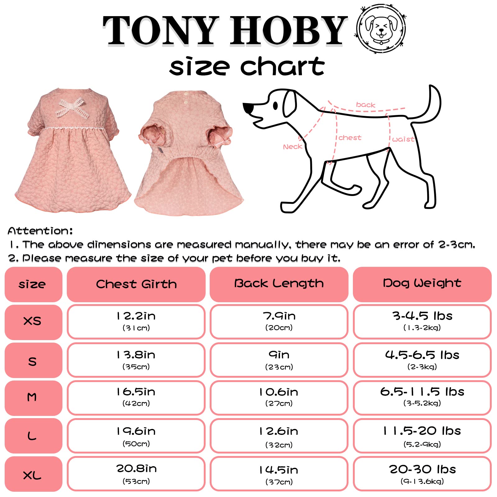 TONY HOBY Dog Tutu Dress - Soft & Lightweight Pink Pet Party Dress for Small Medium Dogs | Summer Outdoor Dog Clothes with Floral Design | Perfect for Birthday Parties, Photo Shoots & Special Occasions (Pink, Flower, Size S)