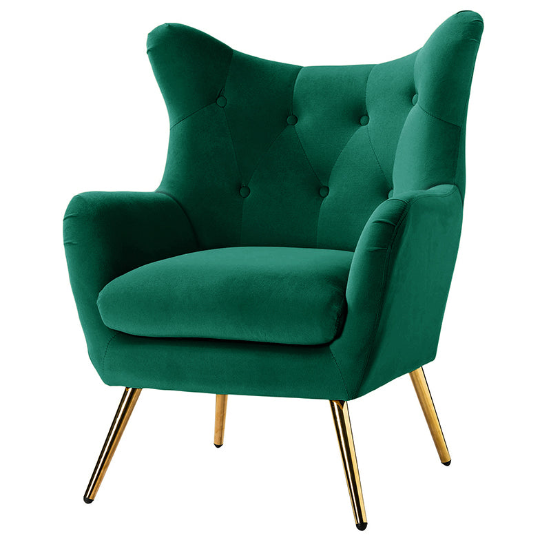 Luxury Isabelle Wingback Velvet Upholstered Armchair - High Back Accent Chair with Sturdy Metal Legs for Living Room, Bedroom & Office Decor