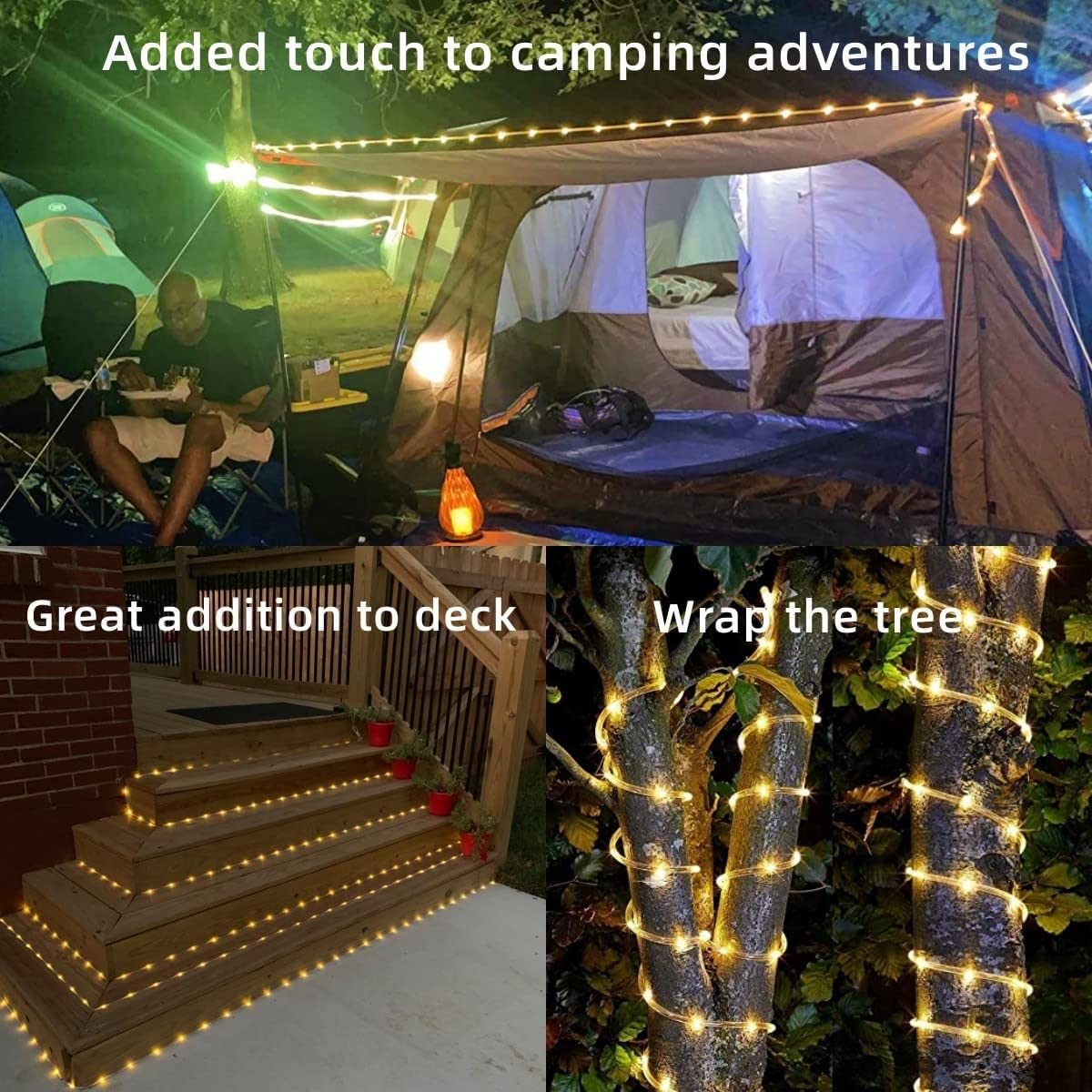 200 LED Solar Rope Lights Outdoor Waterproof - 66ft Warm White String Lights with 8 Modes - Clear Thin Tube Fairy Lights for Camping, Fence, Patio, Garden, Trampoline, Deck - Perfect for Backyard Parties, Wedding Decor & Holiday Lighting