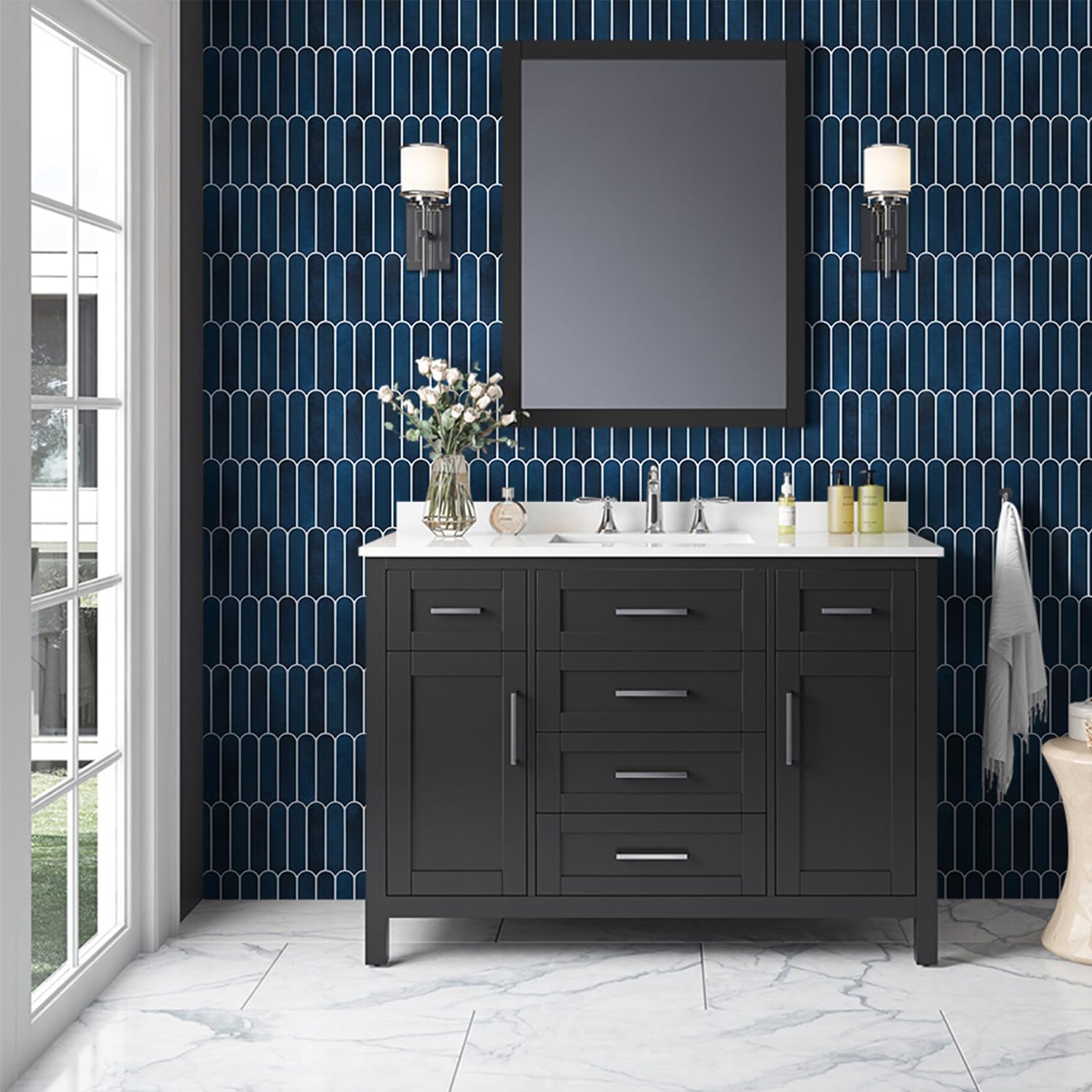 Commomy 3D Navy Blue Peel and Stick Backsplash Tile - 10 Pack (11.8