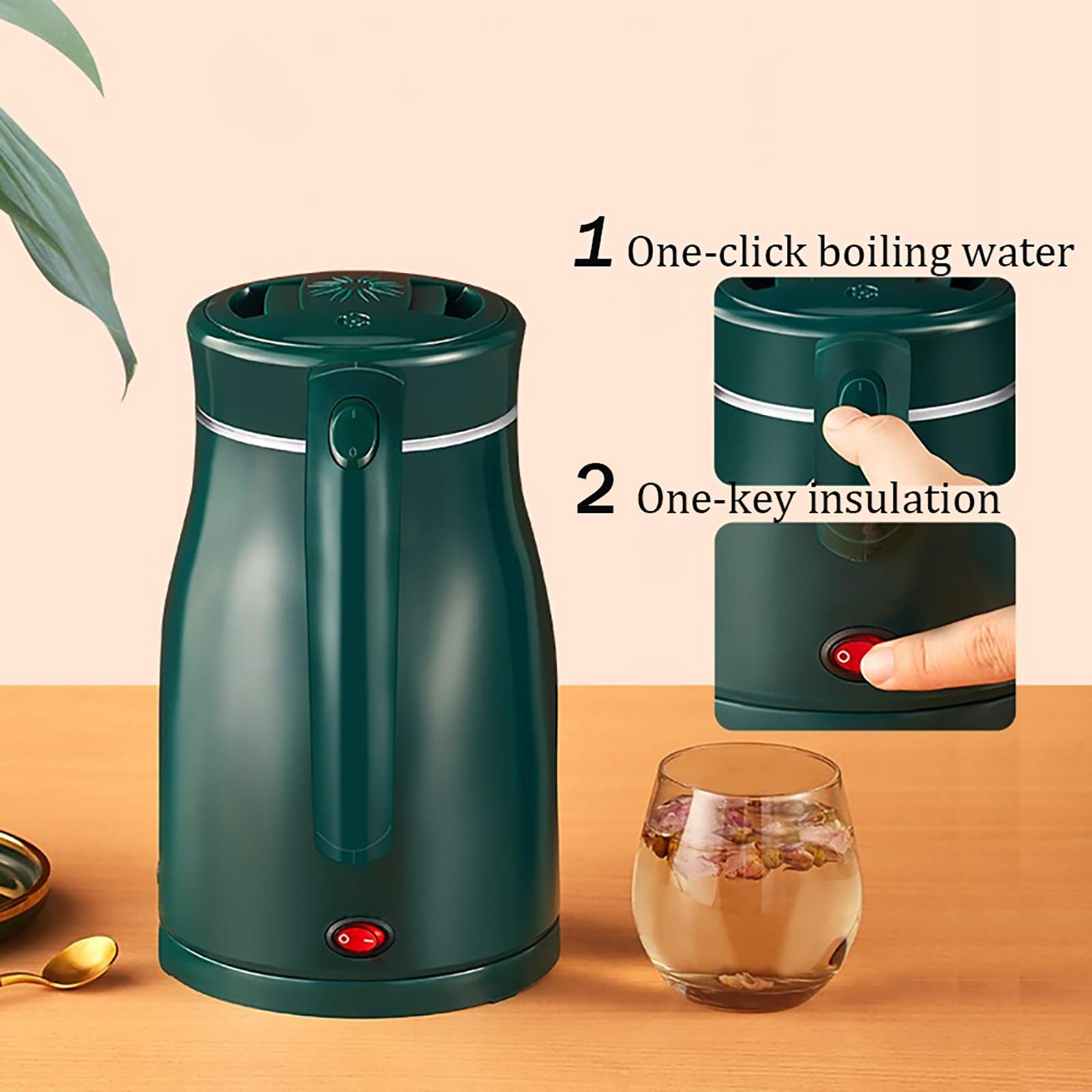 Large Capacity 304 Stainless Steel Electric Kettle - 1.7L Fast Boiling, Auto Shut-Off & Boil-Dry Protection, Double-Wall Insulation for Home, Office & Travel - Green