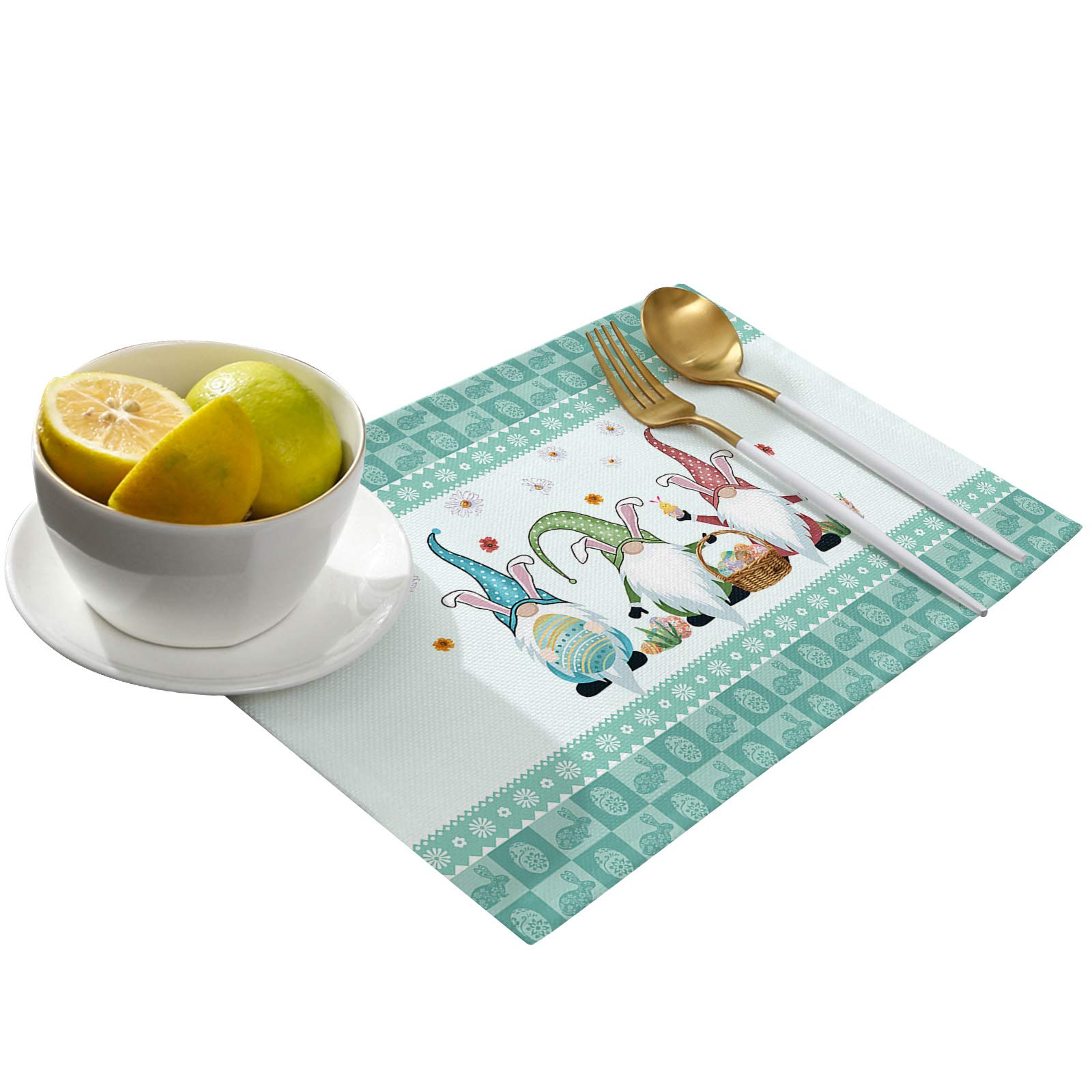 6-Pack Easter Themed Placemats - Water Duck, Green Plaid, Gnome & Bunny Design Washable Table Mats for Dining Table, Kitchen & Restaurant | Perfect for Easter Party Decorations & Holiday Gatherings