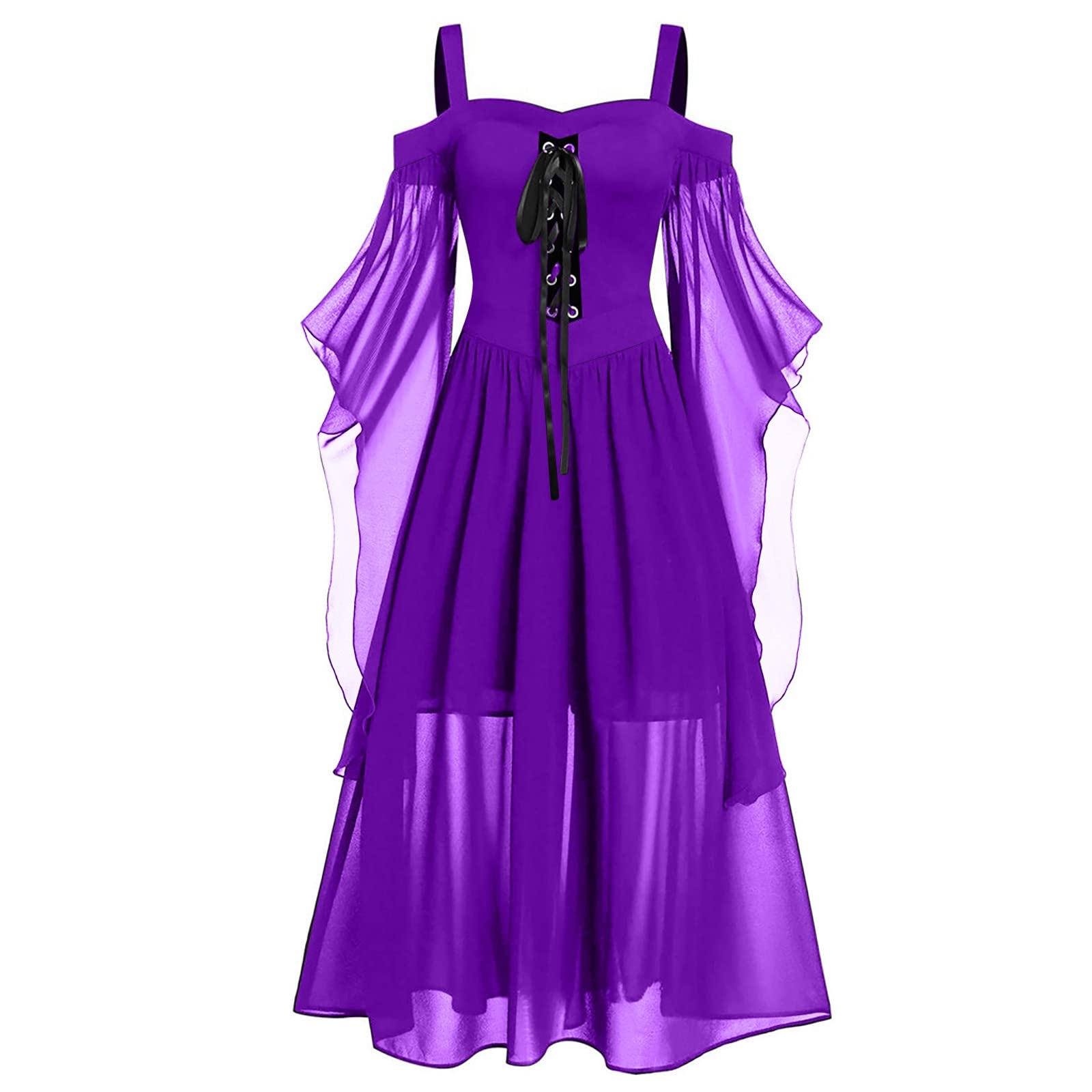 Plus Size Halloween Dress for Women - Cold Shoulder Butterfly Sleeve Gothic Lace Costume | Perfect for Cosplay, Halloween Parties & Gothic Fashion Events