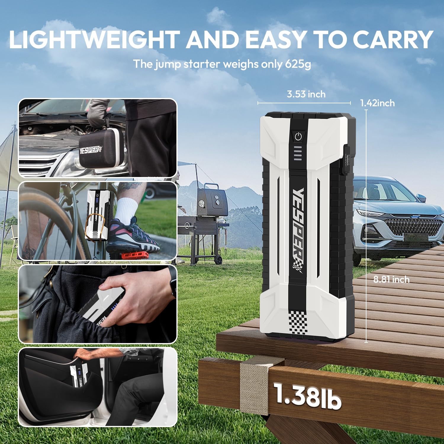 YESPER 4120A Peak Portable Car Battery Jump Starter - 12V Jump Box for All Gas & Up to 10.0L Diesel Engines | DSLI Safe Tech with Booster & Carry Case | Emergency Roadside Assistance, Winter Car Care & Power Outage Backup