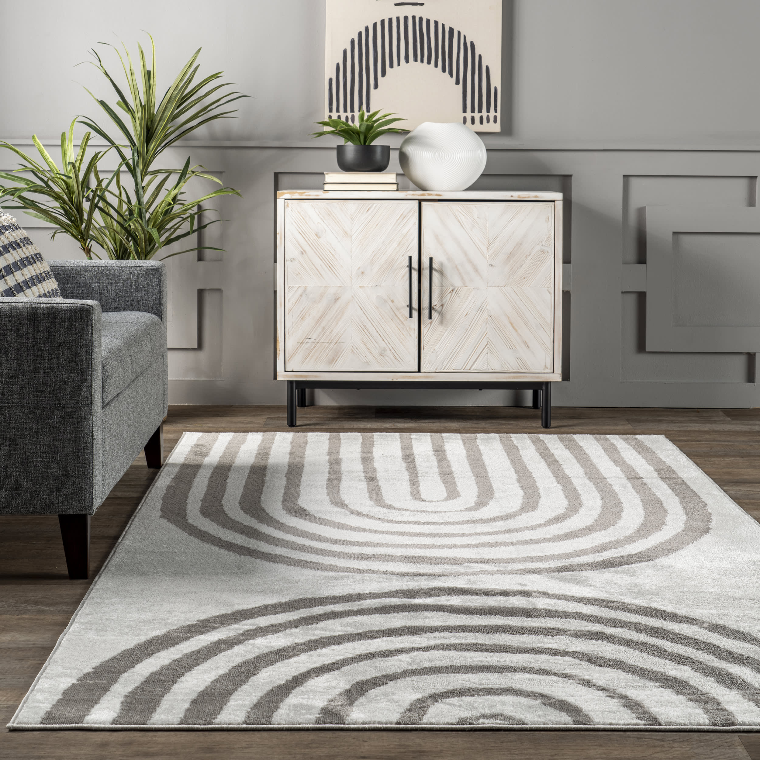 Christa Contemporary Curves Area Rug - Soft Light Grey Modern Design for Living Room, Bedroom & Office Decor